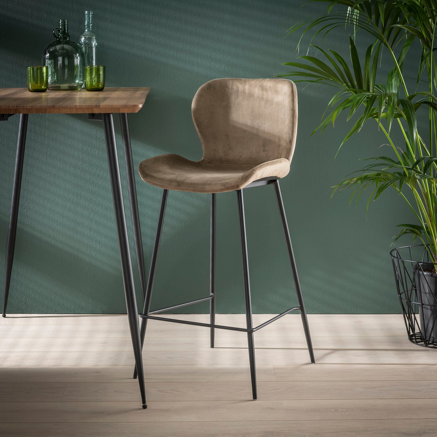 Barstoel Ronde Buis 4 stuks - 47x51x99 cm - Champagne Velours