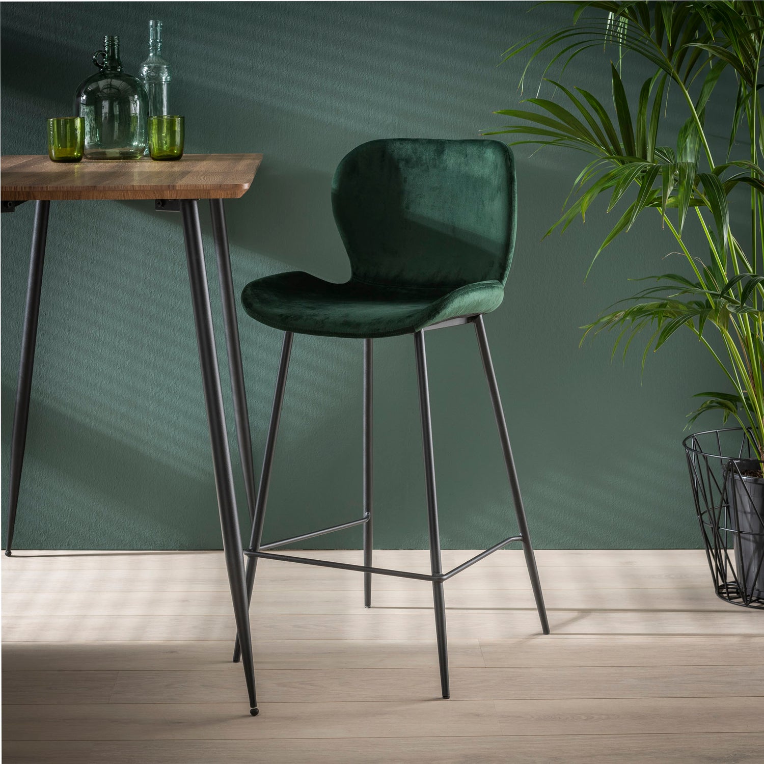 Barstoel Ronde Buis 4 stuks - 47x51x99 cm - Groen - Velours