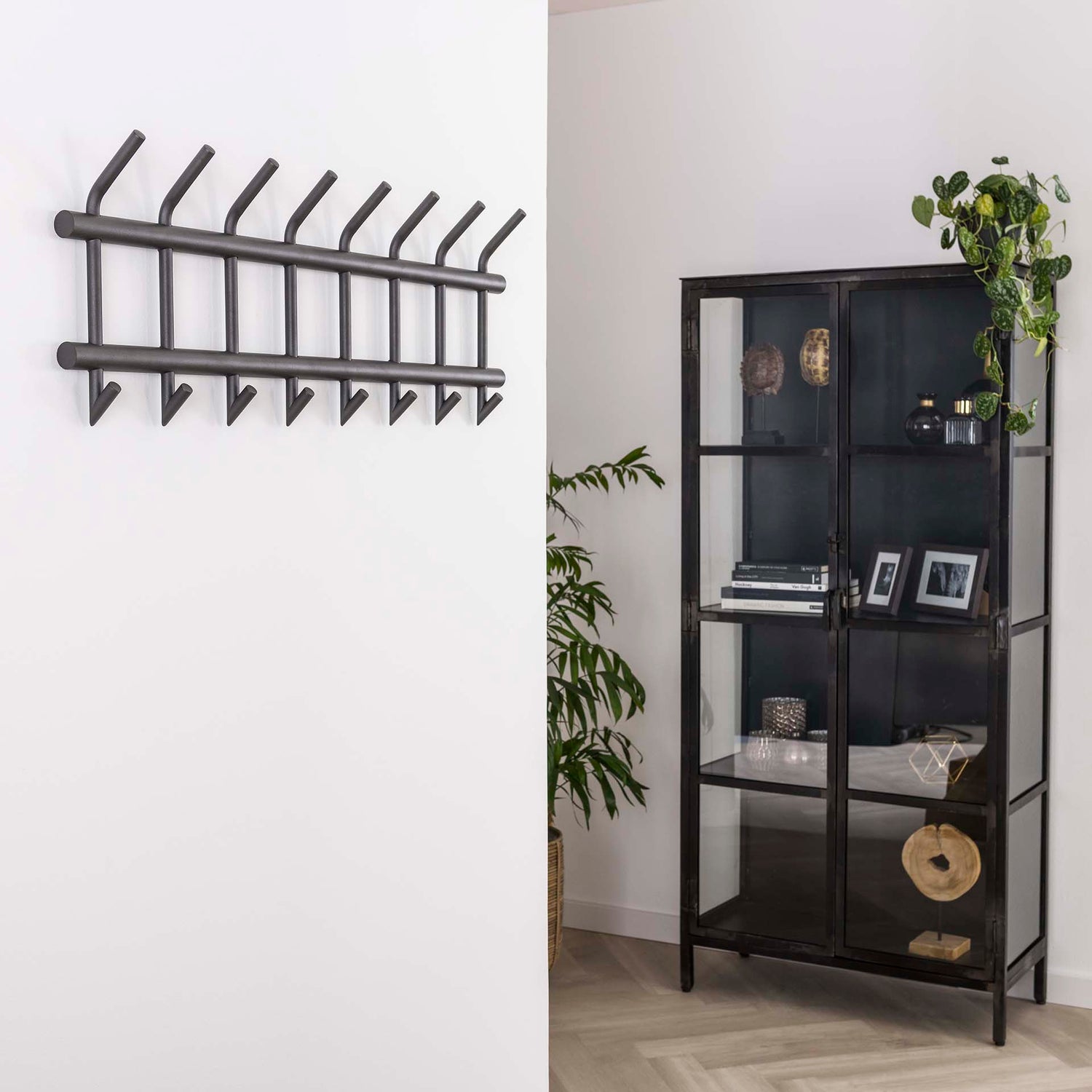 Garderobe met 8 Haken Ronde Buis - 90x10x34 cm - Donkergrijs Mat