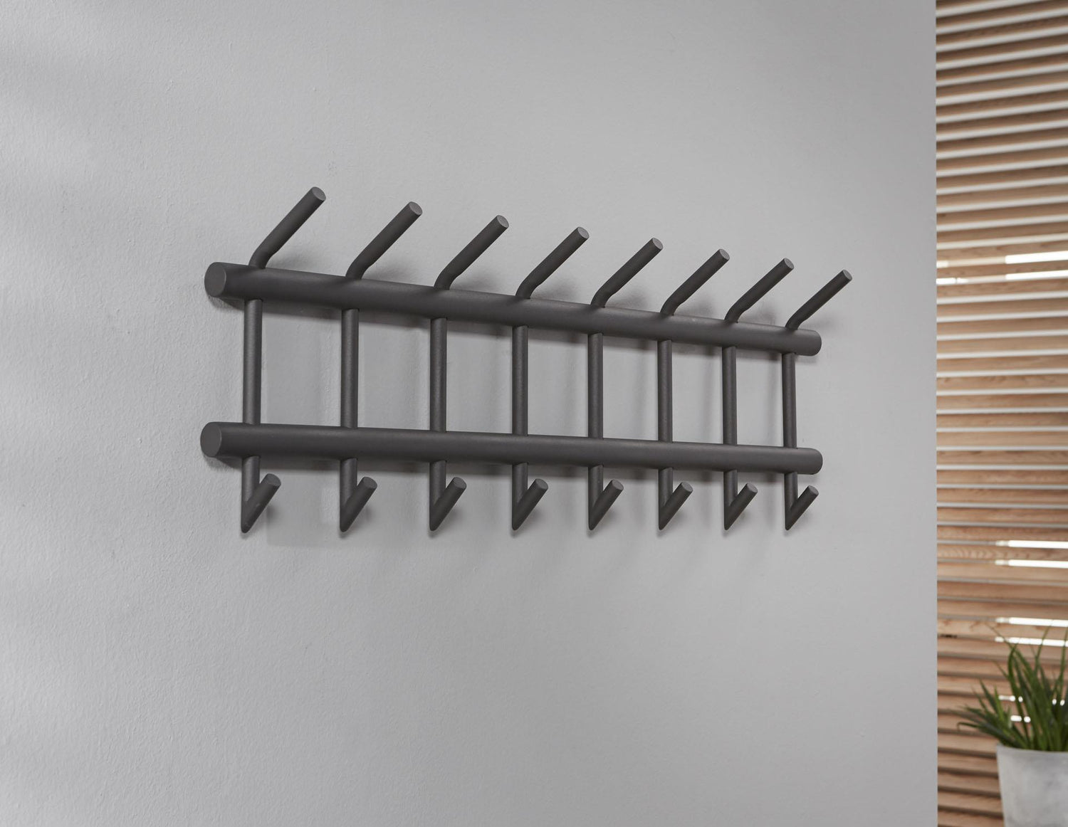 Garderobe met 8 Haken Ronde Buis - 90x10x34 cm - Donkergrijs Mat