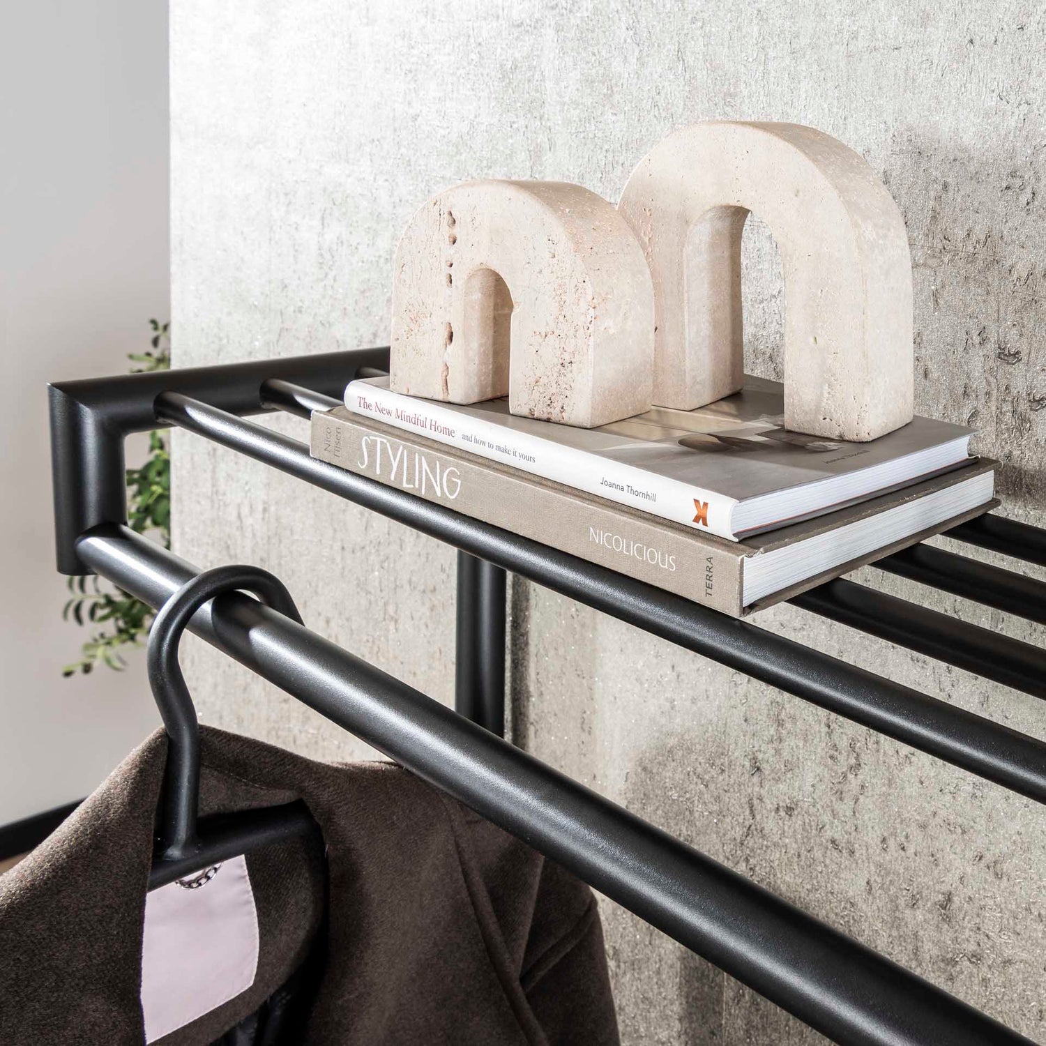 Kapstok met 20 haaks hoog roede ronde buis - 100x27x80 cm - Donkergrijs - Mat