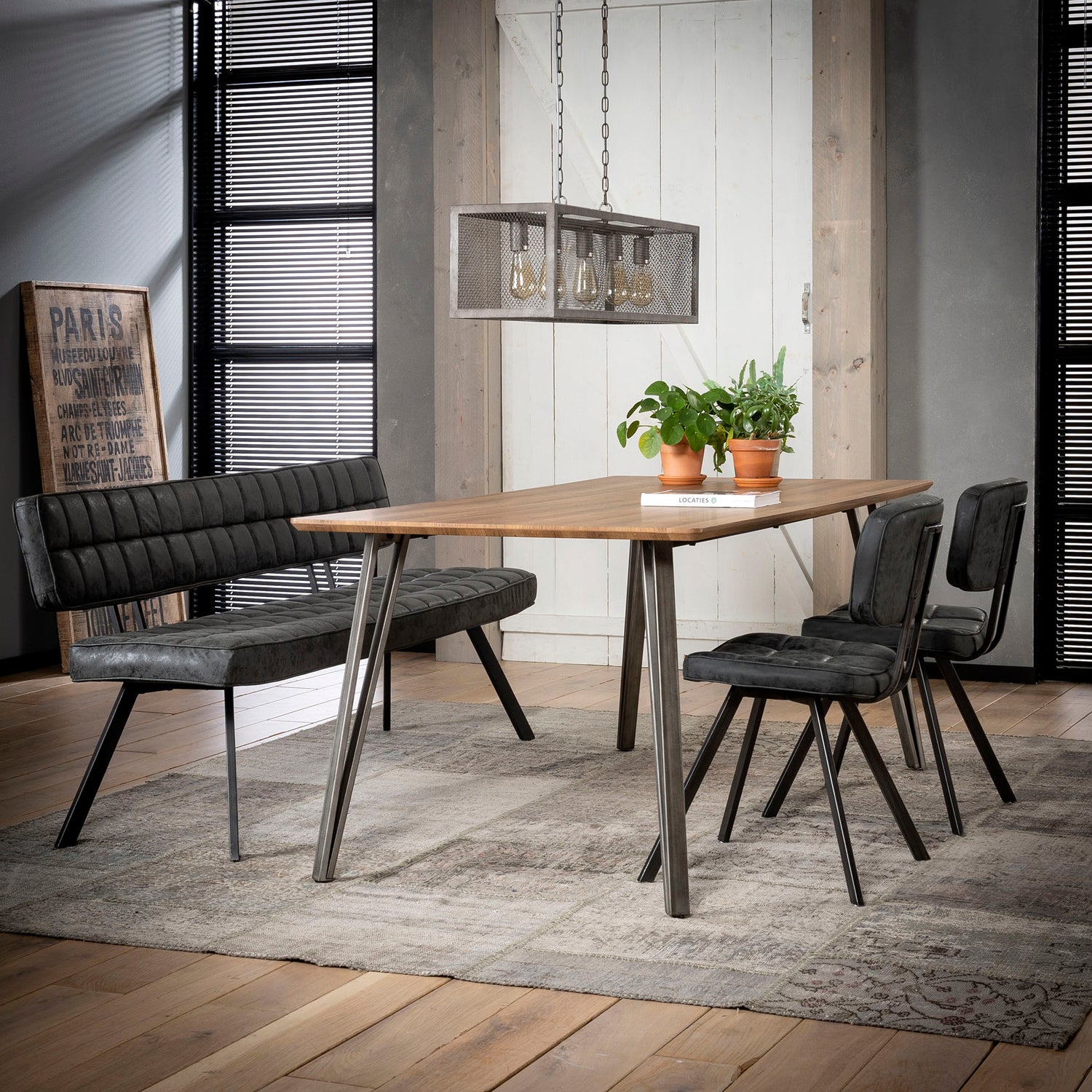 Eetkamerbank 180 cm - 180x54x83 cm - Zwart - Wax PU