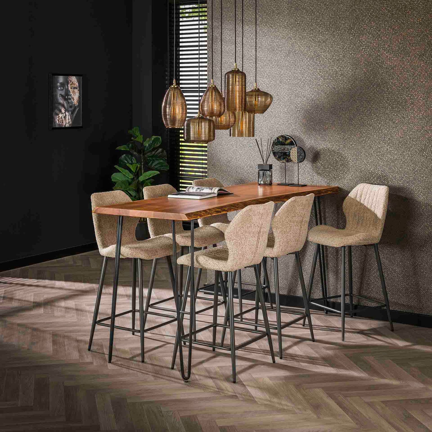 Barstoel Bouclé Lendesteun 2 stuks - 48x51x96 cm - Boucle Zandkleur