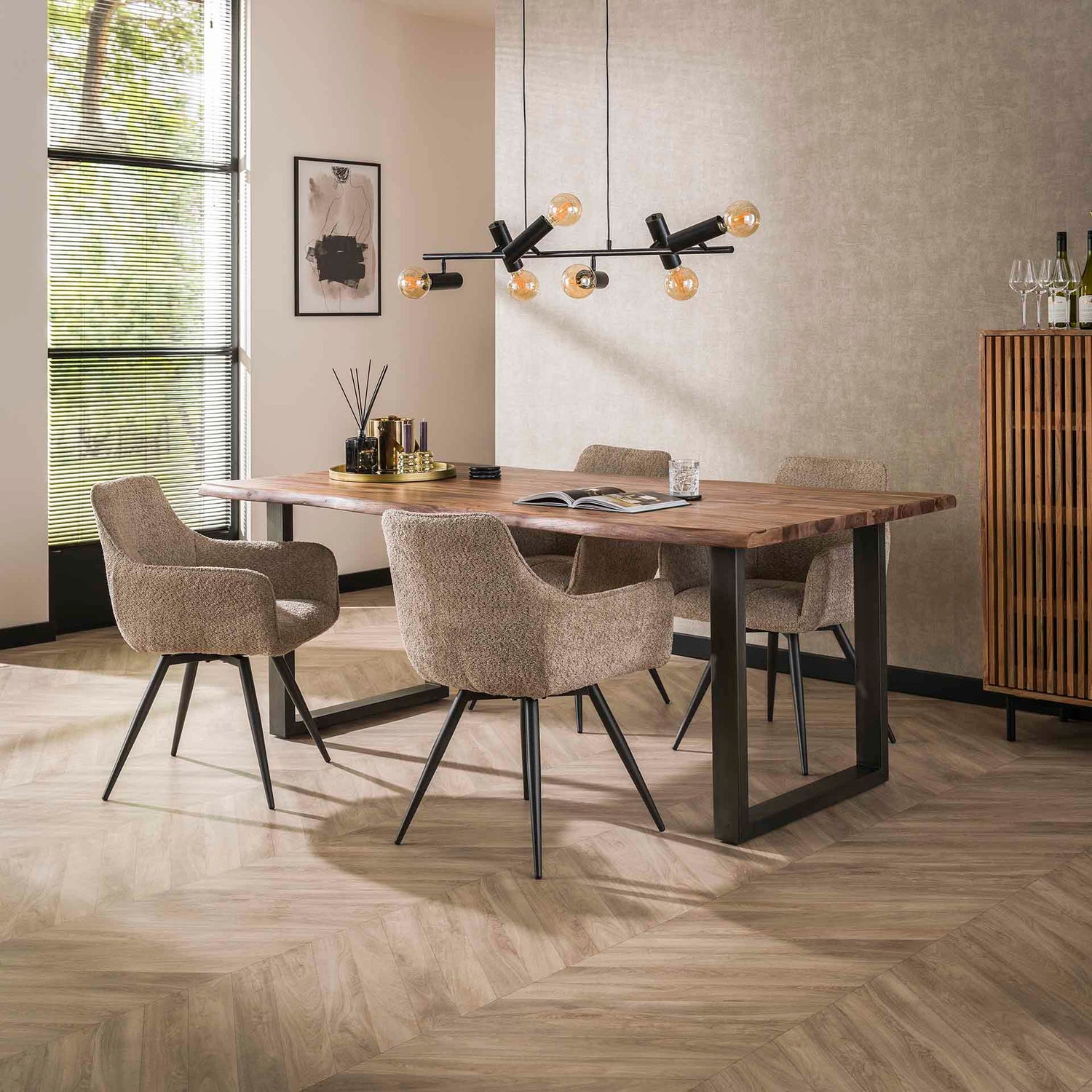 Armstoel Bouclé Draaibaar 2 stuks - 58x59x83 cm - Zandkleur - Boucle