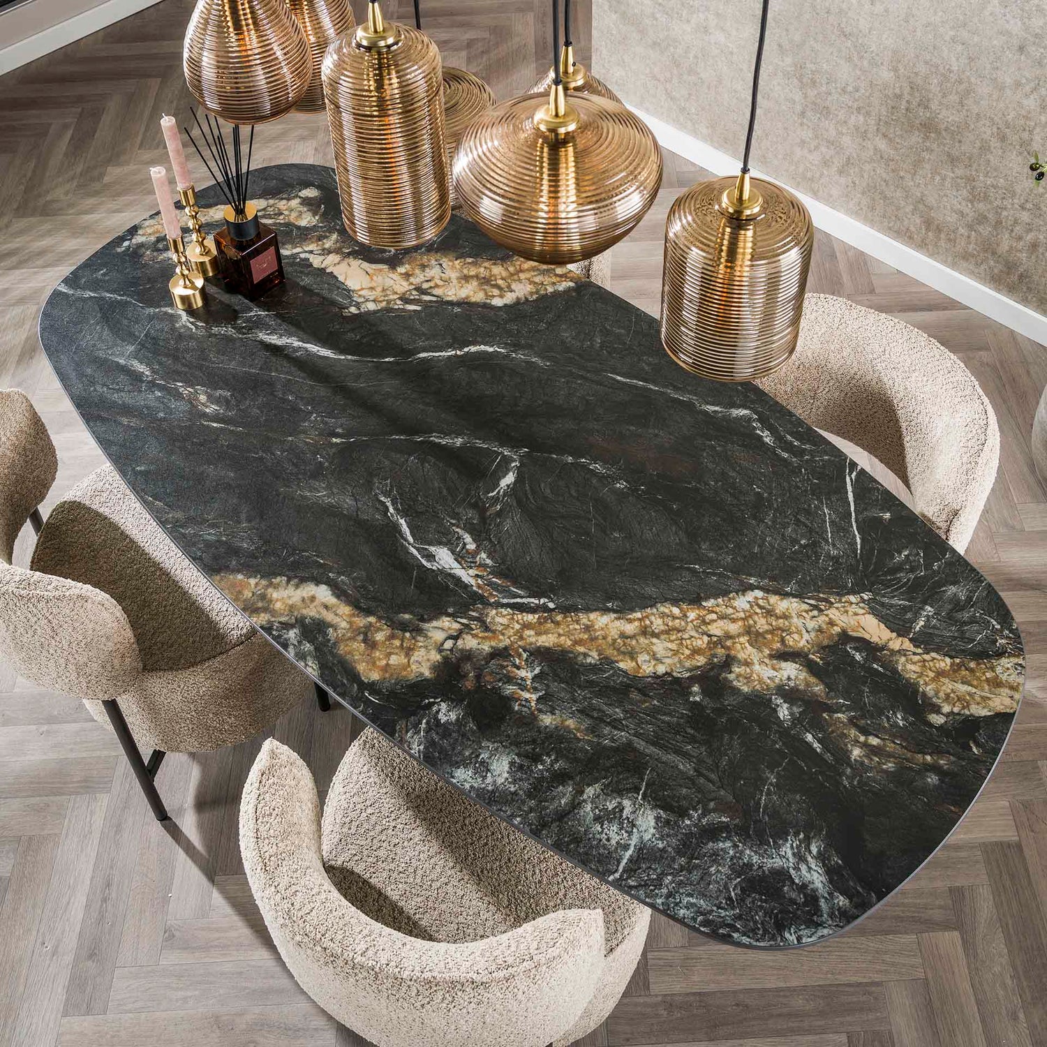 Eettafel Spider Deens Ovaal - 180x90x76 cm - Fossil Black - Ceramic