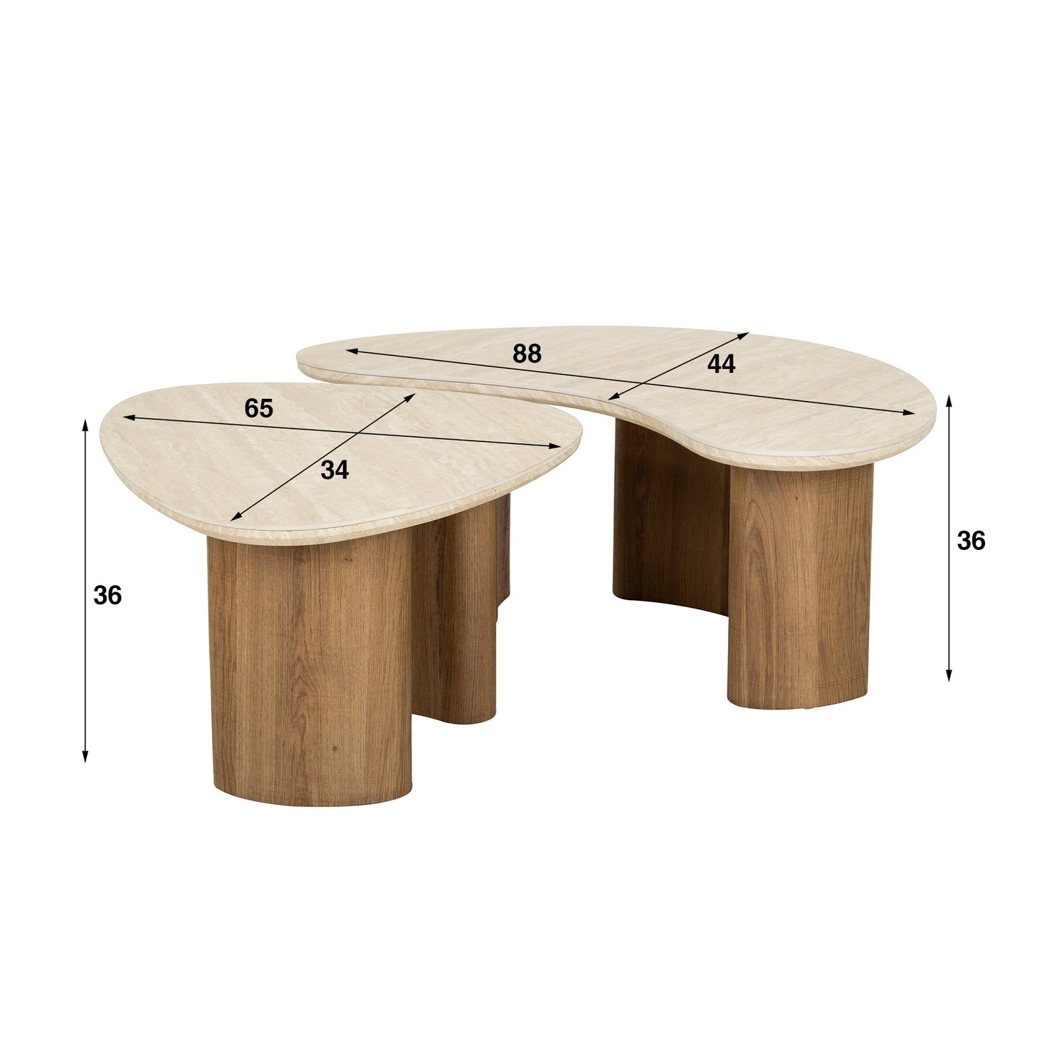 Salontafel Romano Organic - Set van 2 - 88x44x36 cm - Travertine - Ceramic