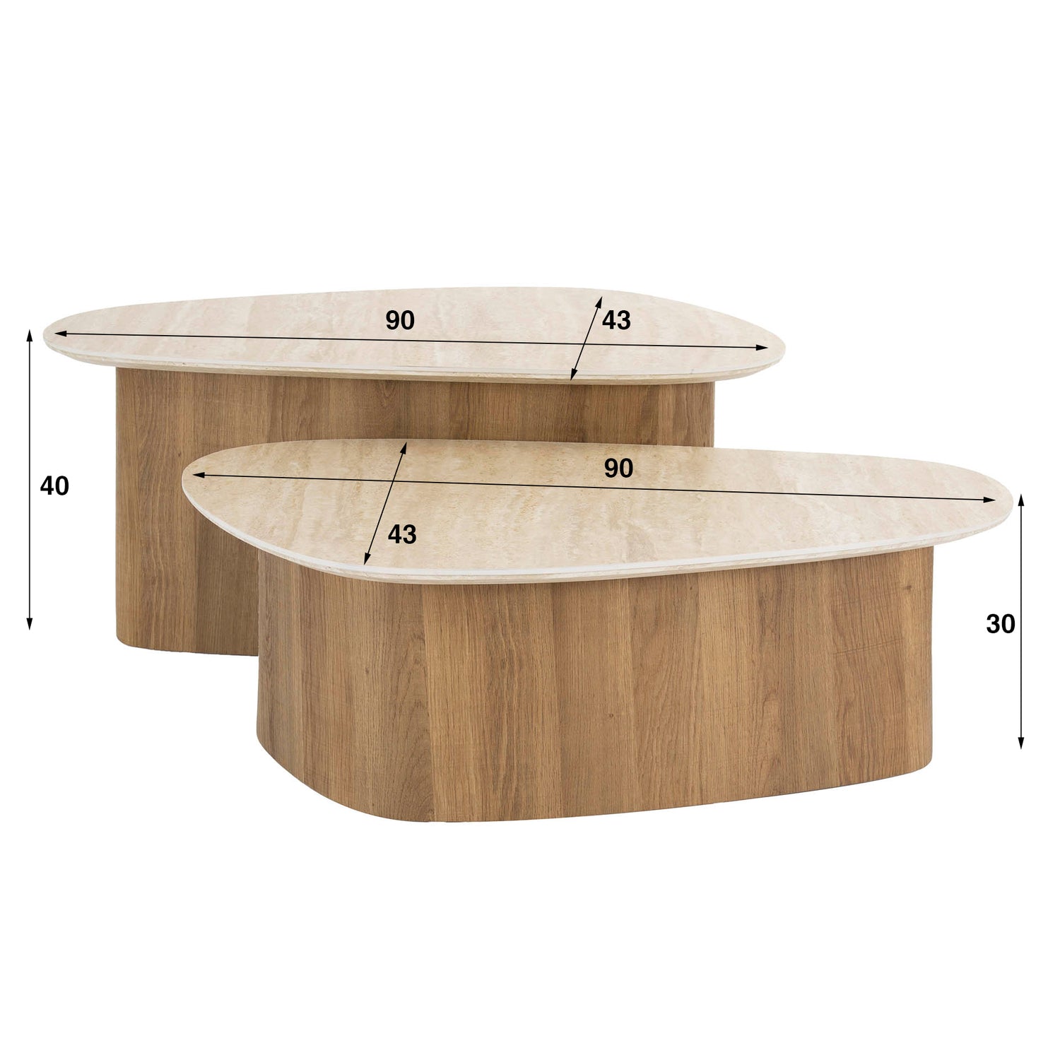 Salontafel Romano Driehoekig - Set van 2 - 90x43x40 cm - Ceramic Travertine