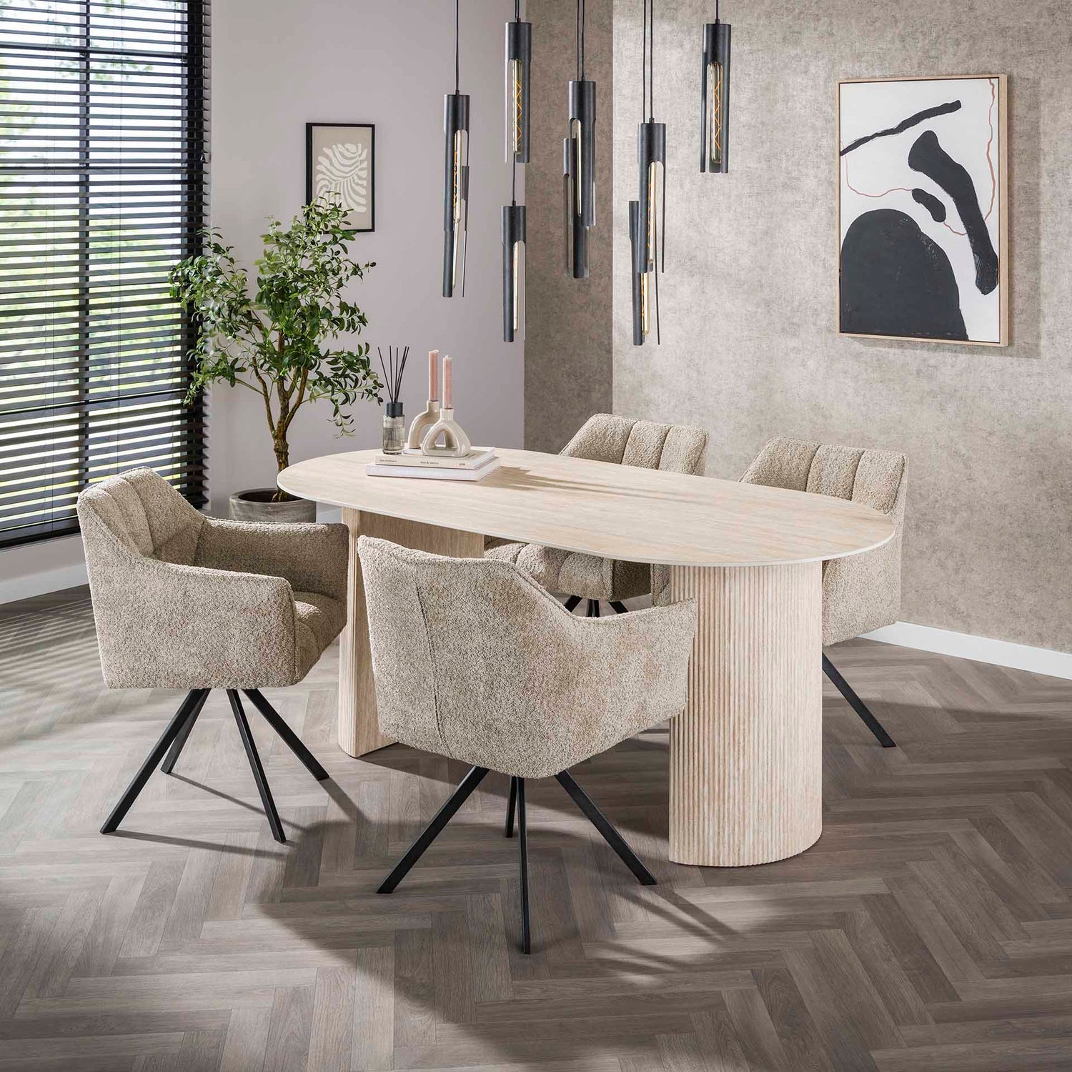 Eettafel Romano Arch - 180x90x77 cm - Ceramic Travertine