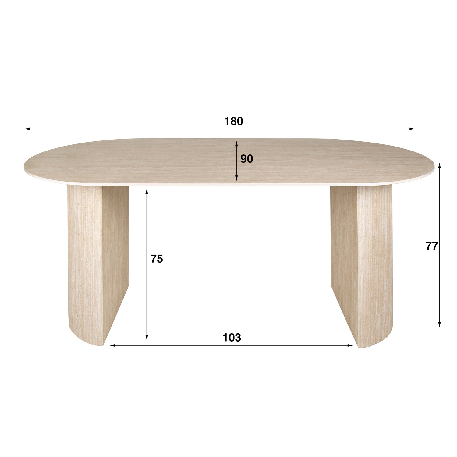 Eettafel Romano Arch - 180x90x77 cm - Ceramic Travertine