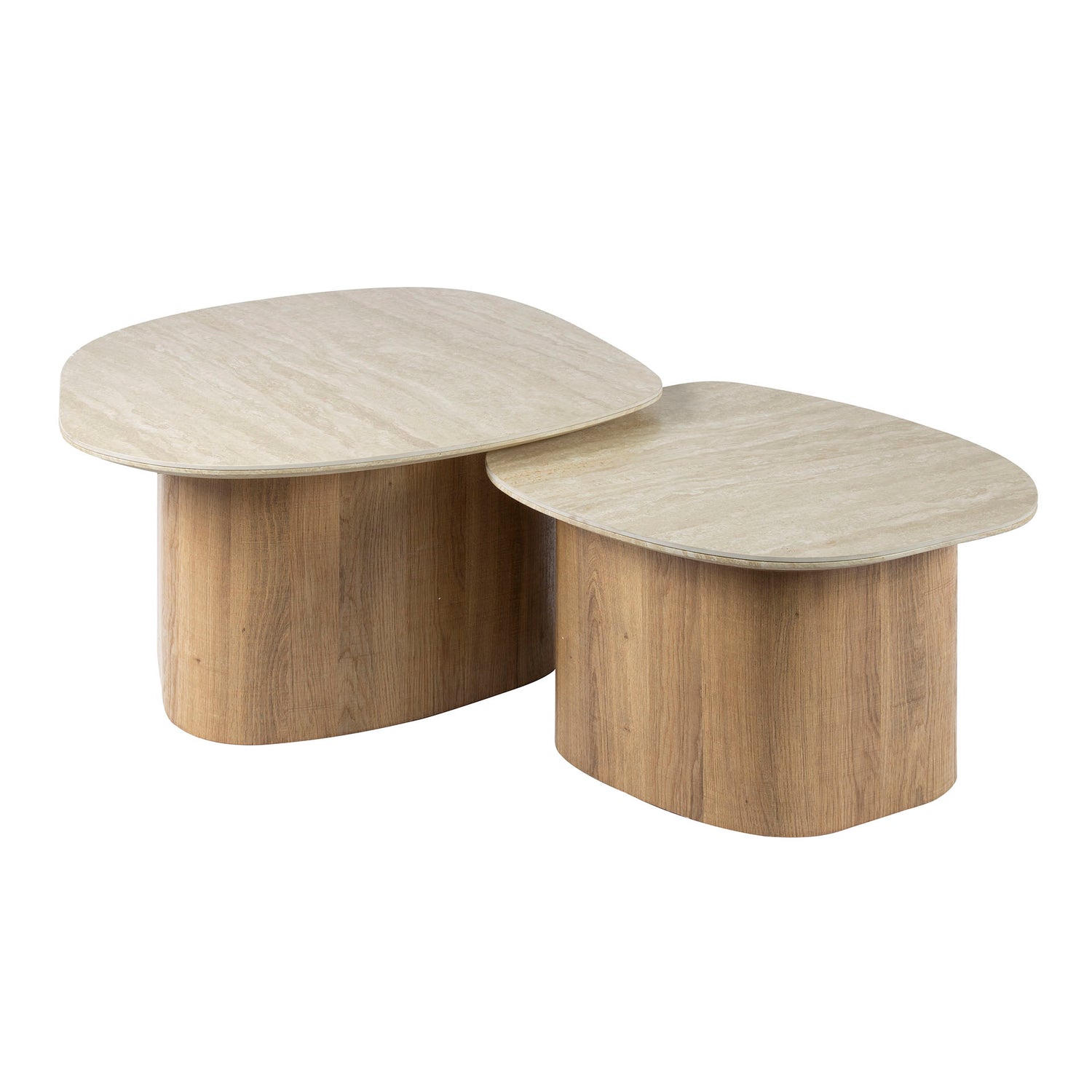 Salontafel Romano Kiezel - Set van 2 - 85x79x40 cm - Ceramic - Travertine