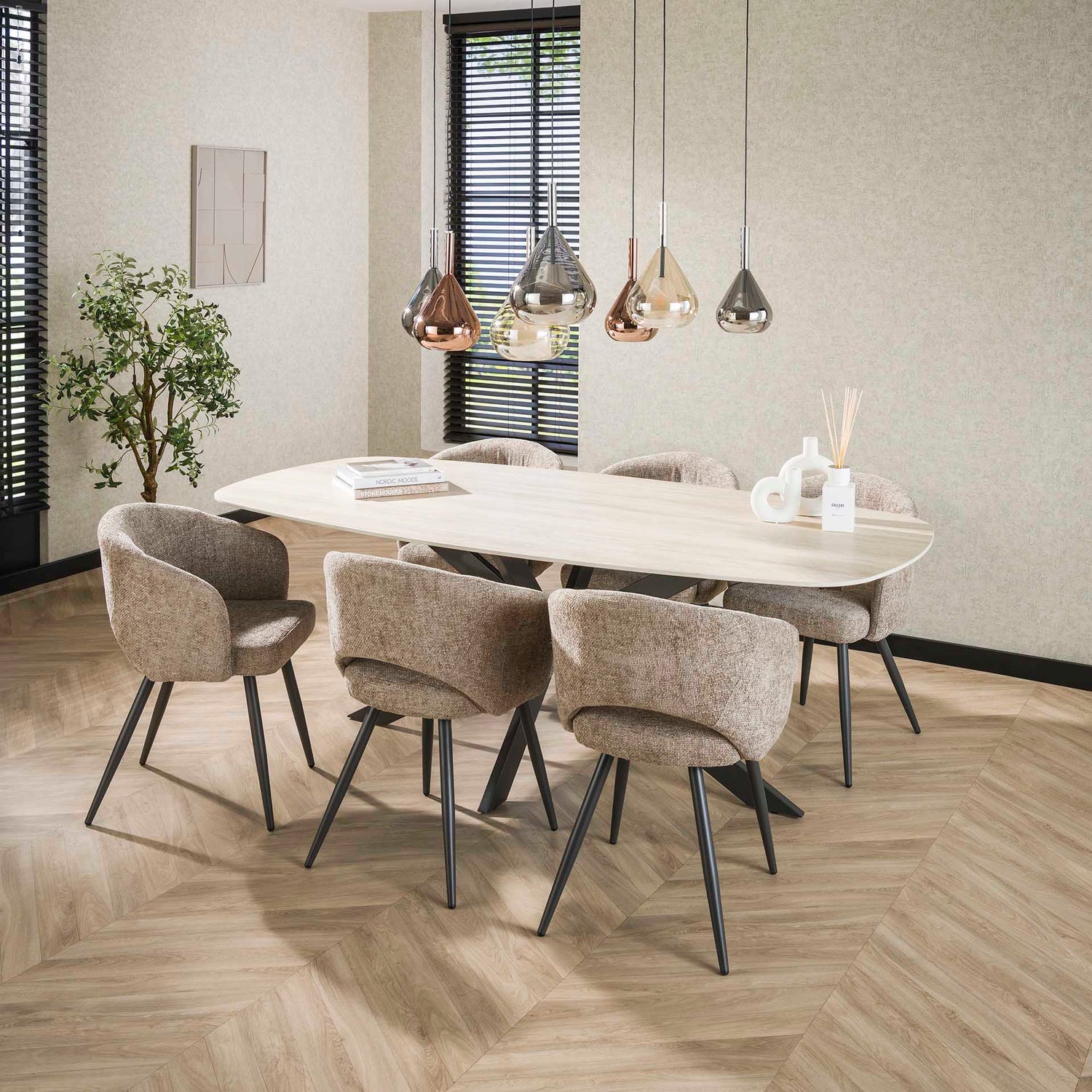 Eettafel Romano Deens Ovaal - 215x105x77 cm - Travertine - 3D Ceramics