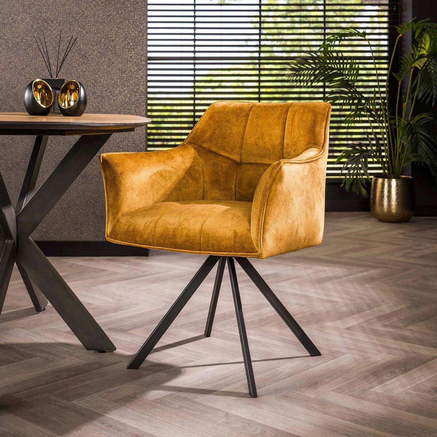 Armstoel Raster Draaibaar 2 stuks - 63x60x81 cm - Goudkleurig Velours