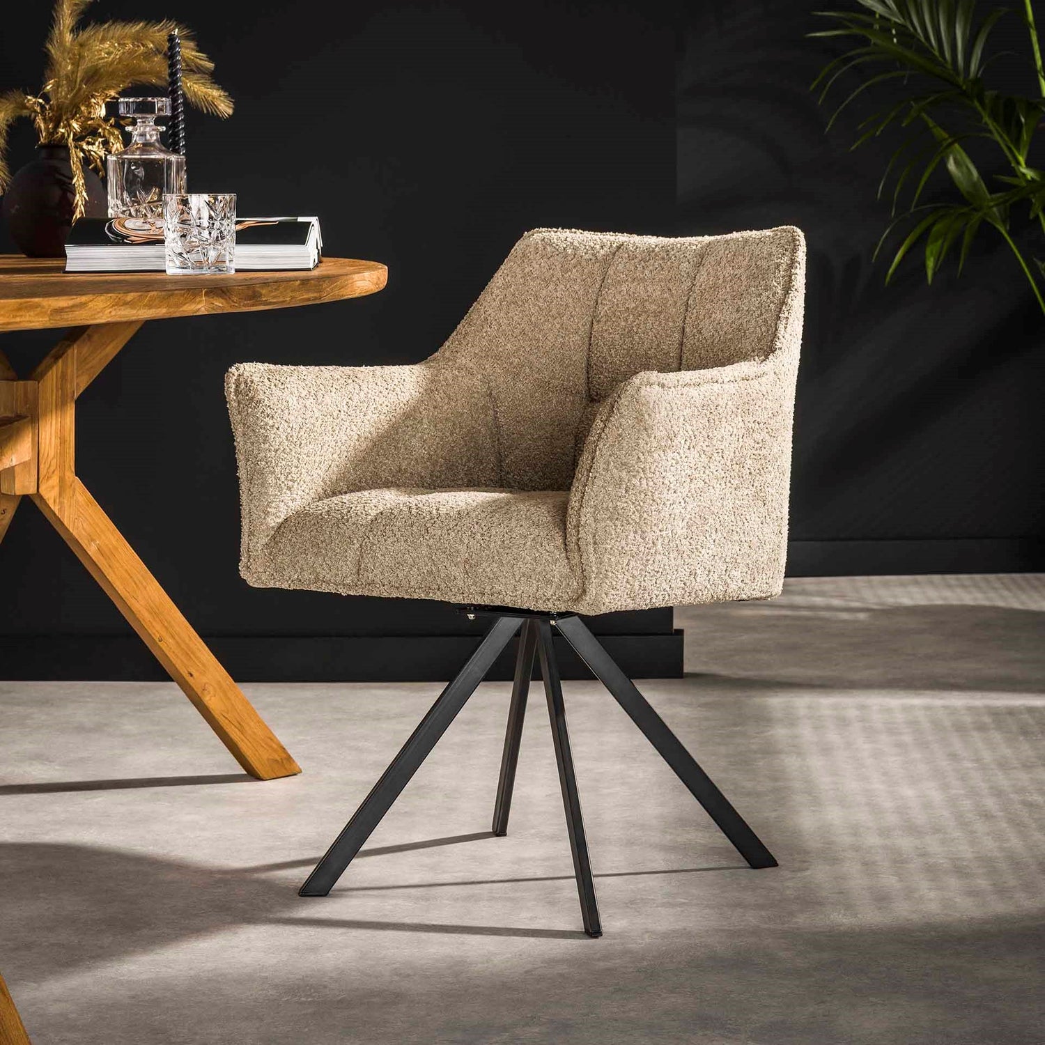 Armstoel Raster Draaibaar 2 stuks - 63x60x81 cm - Boucle Zandkleur