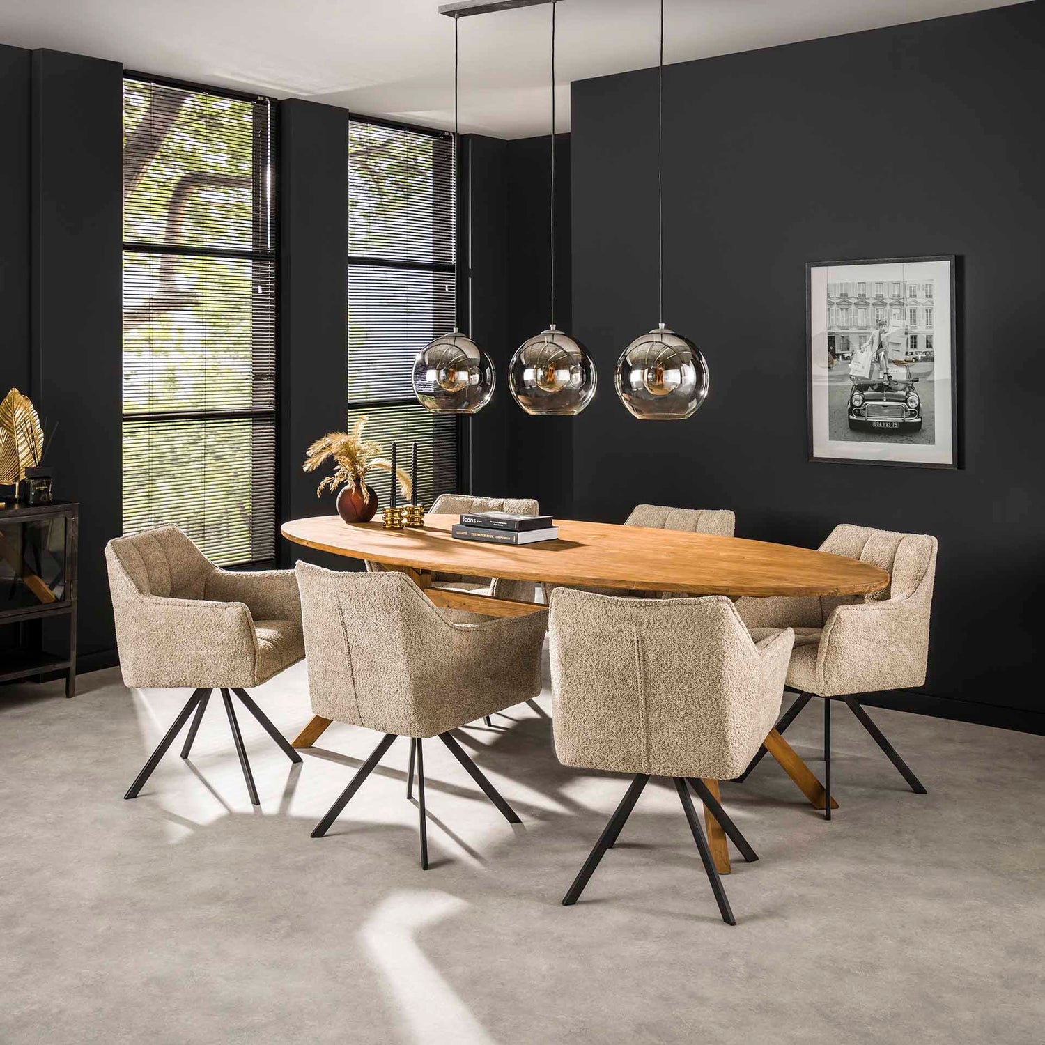 Armstoel Raster Draaibaar 2 stuks - 63x60x81 cm - Boucle Zandkleur