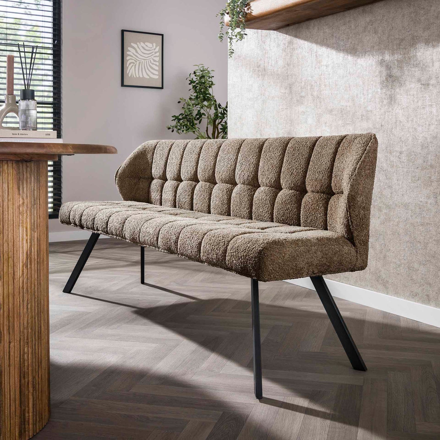 Eetkamerbank Raster - 180x58x81 cm - Boucle Taupe