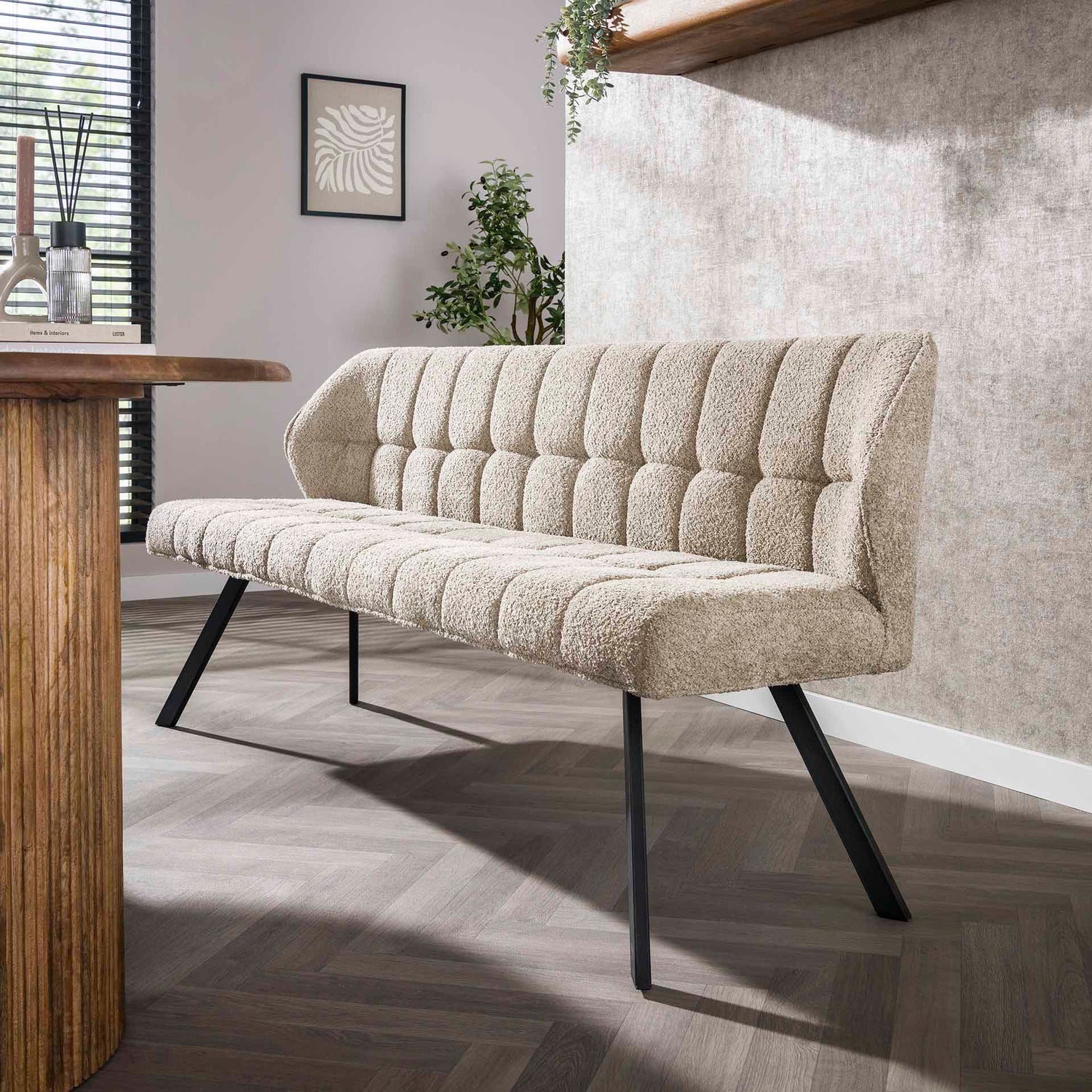 Eetkamerbank Raster - 180x58x81 cm - Boucle Zandkleur