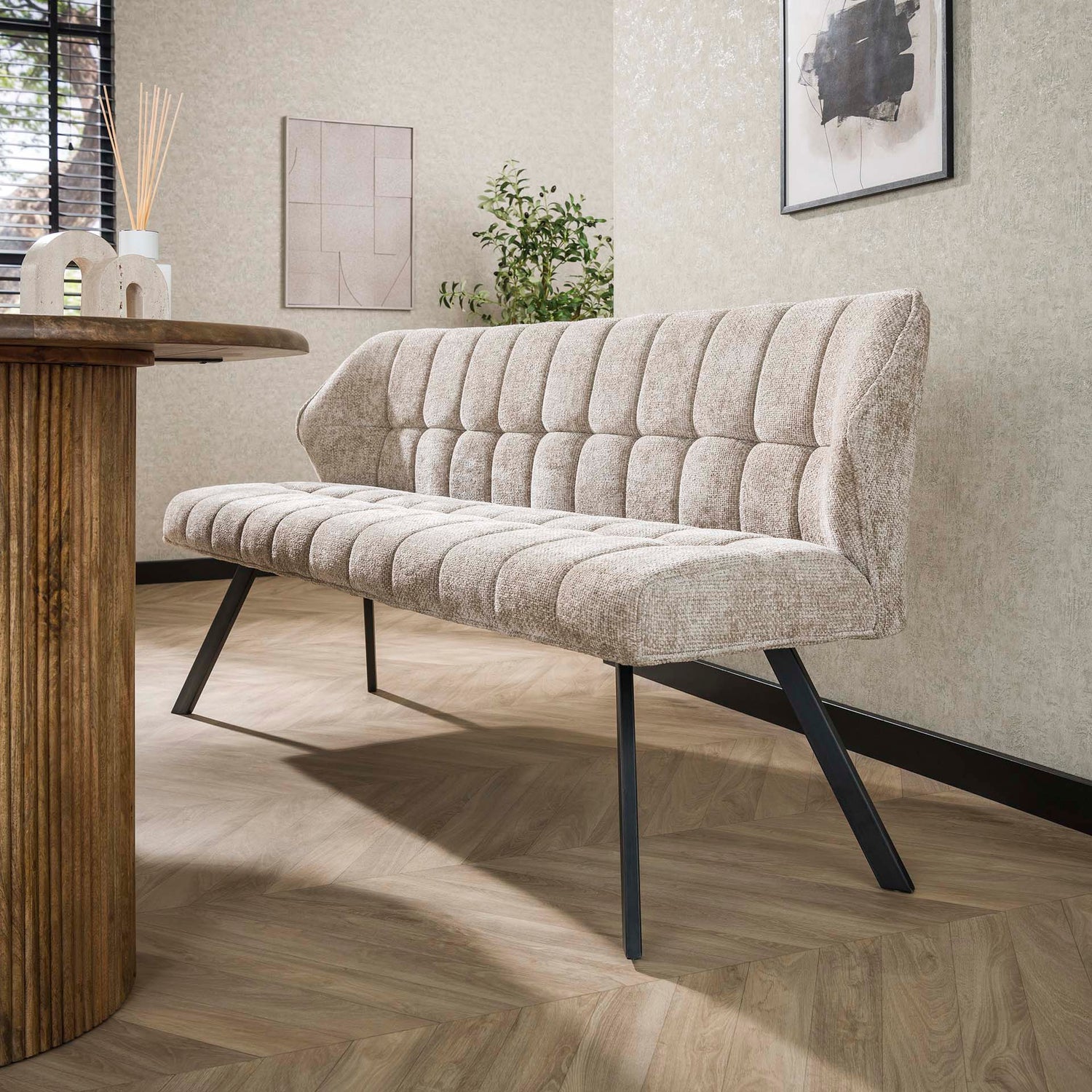 Eetkamerbank Raster - 180x58x81 cm - Rich Zandkleur