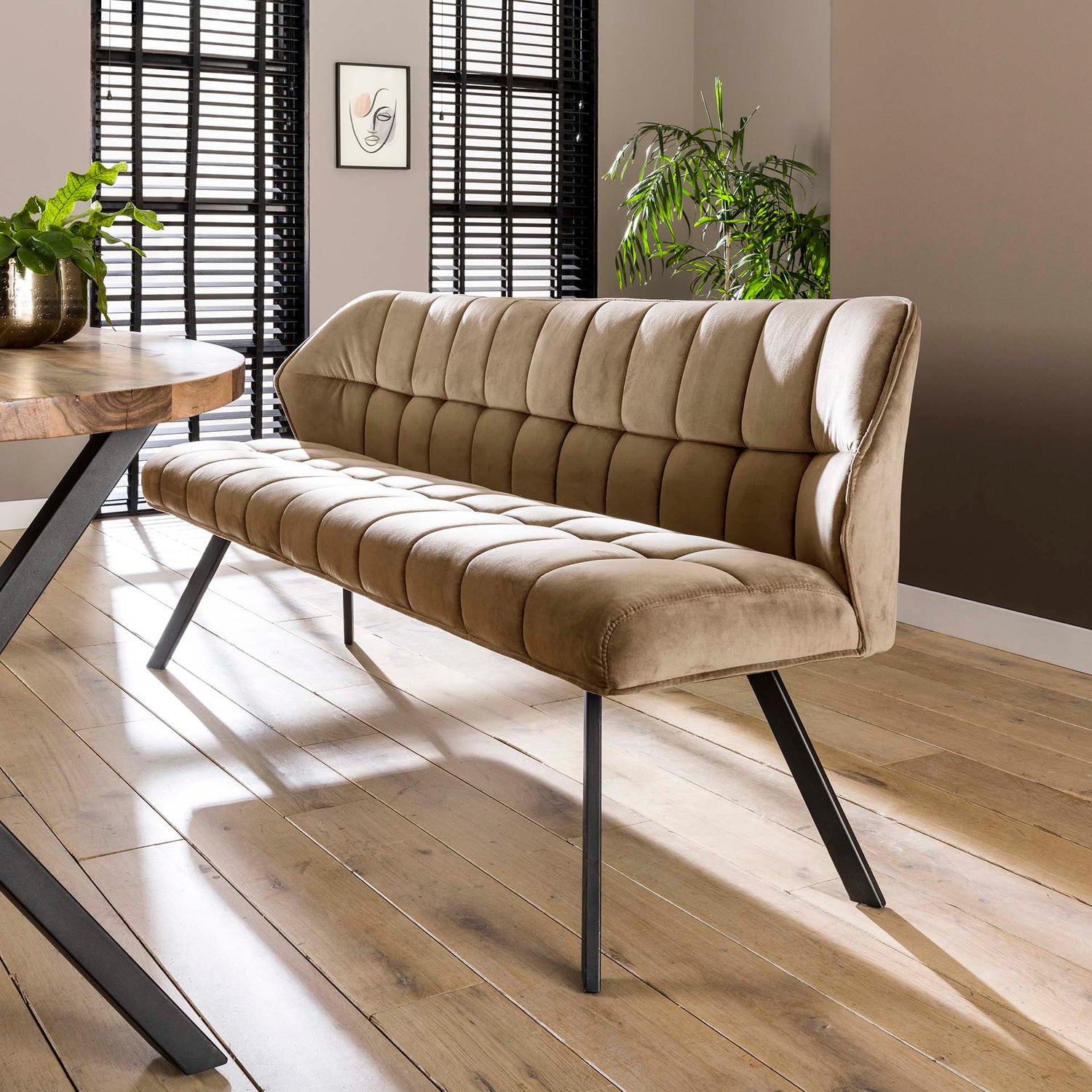 Eetkamerbank Raster - 180x58x81 cm - Champagne Velours