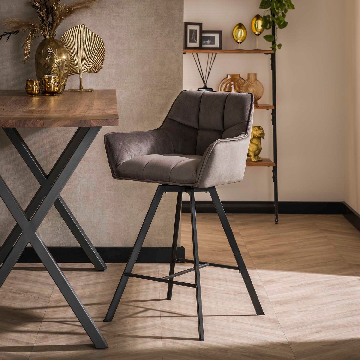 Barstoel Raster draaibaar 2 stuks - 56x52x95 cm - Antraciet - Velours