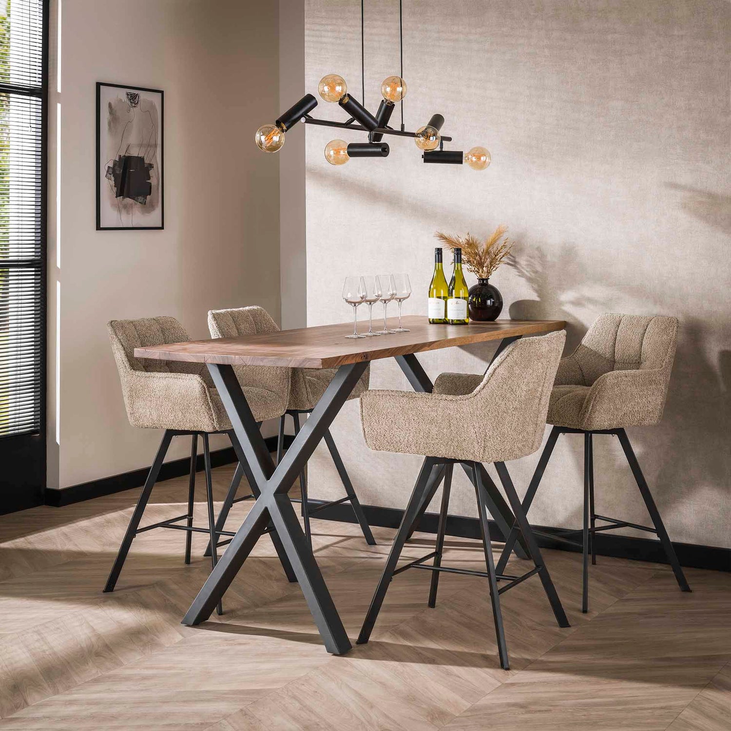 Barstoel Raster Draaibaar 2 stuks - 56x52x95 cm - Zandkleur - Boucle