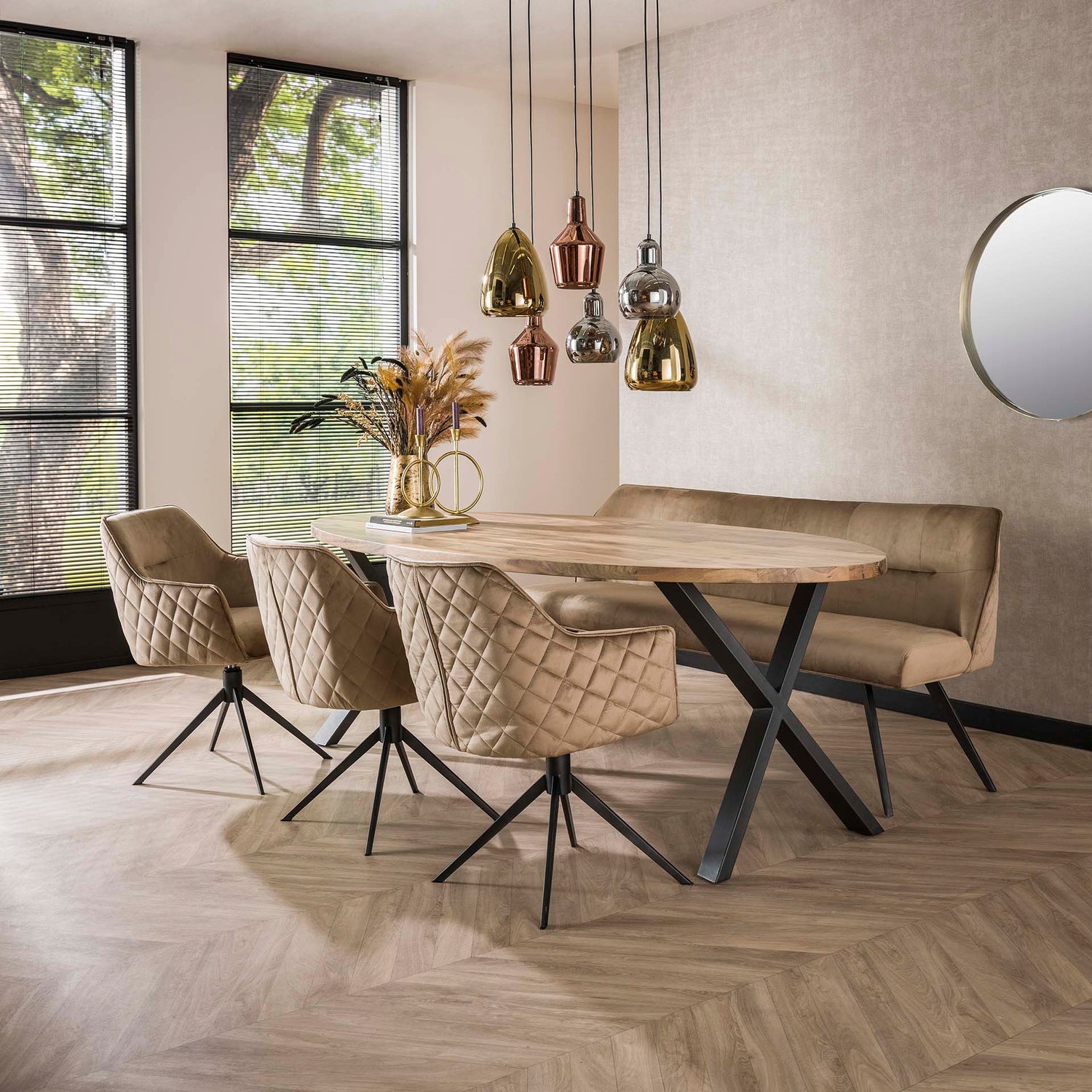 Armstoel Pull Draaibaar 2 stuks - 61x62x83 cm - Champagne Velours