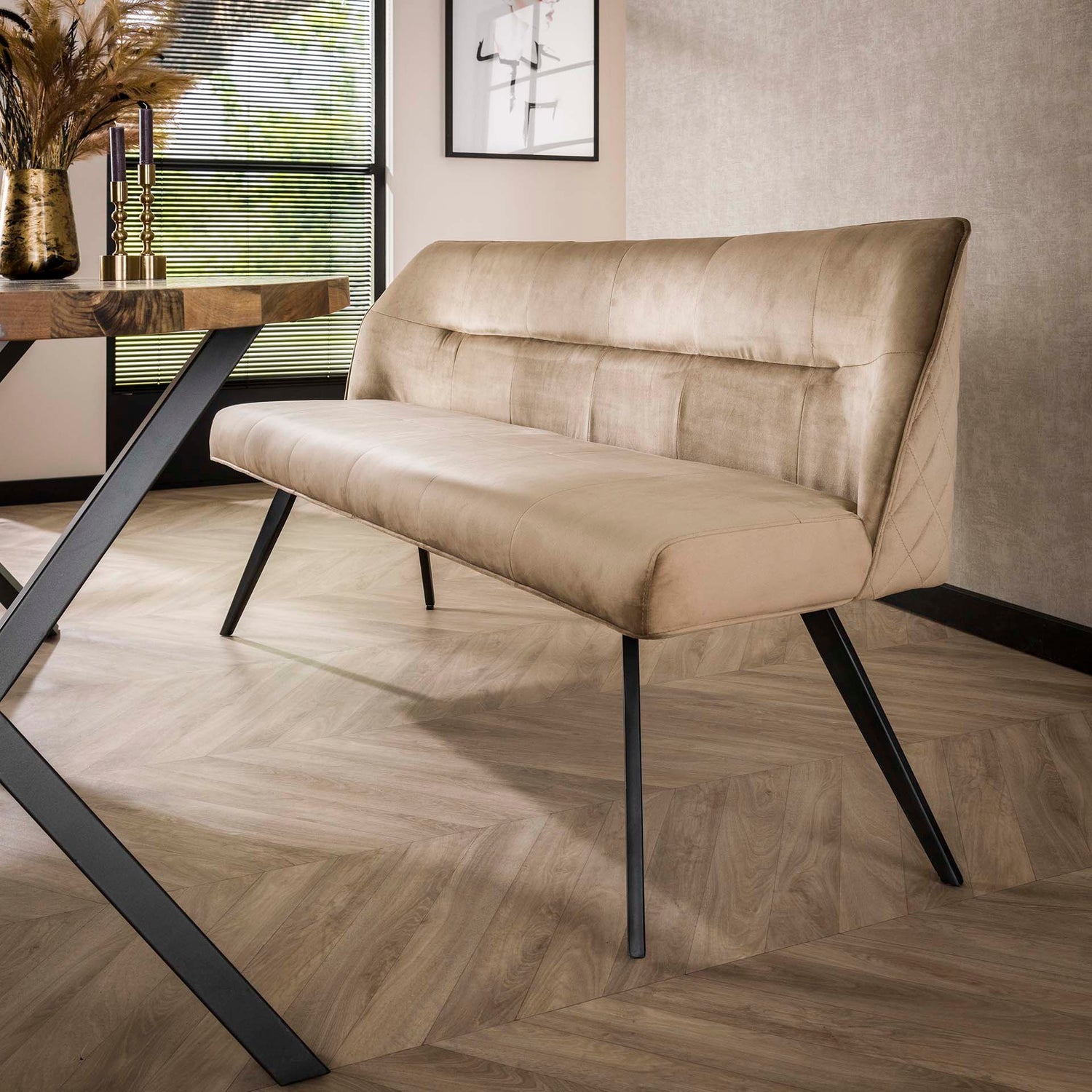 Eetkamerbank Pull - 188x53x84 cm - Champagne - Velours