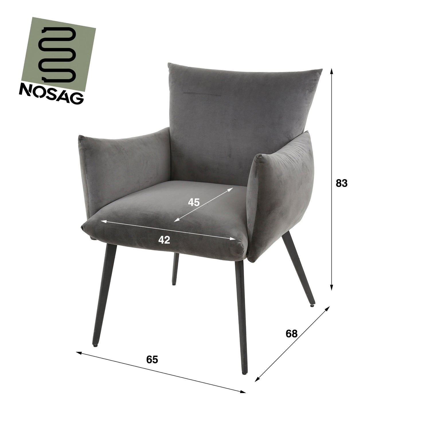 Eetkamerfauteuil Lobby - 65x68x83 cm - Antraciet - Velours
