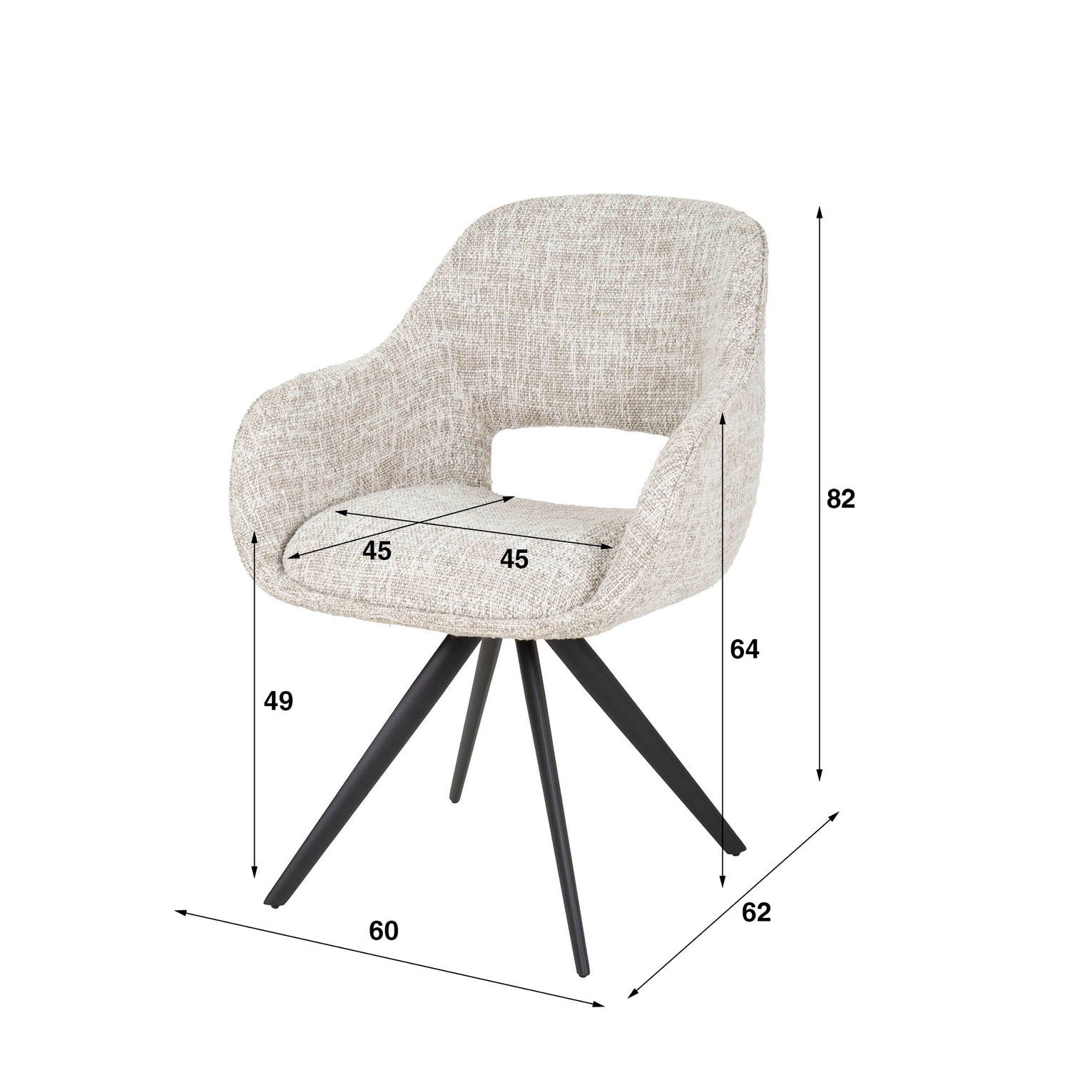 Armstoel Spring draaibaar 2 stuks - 60x62x82 cm - Gebroken Wit - Eagle