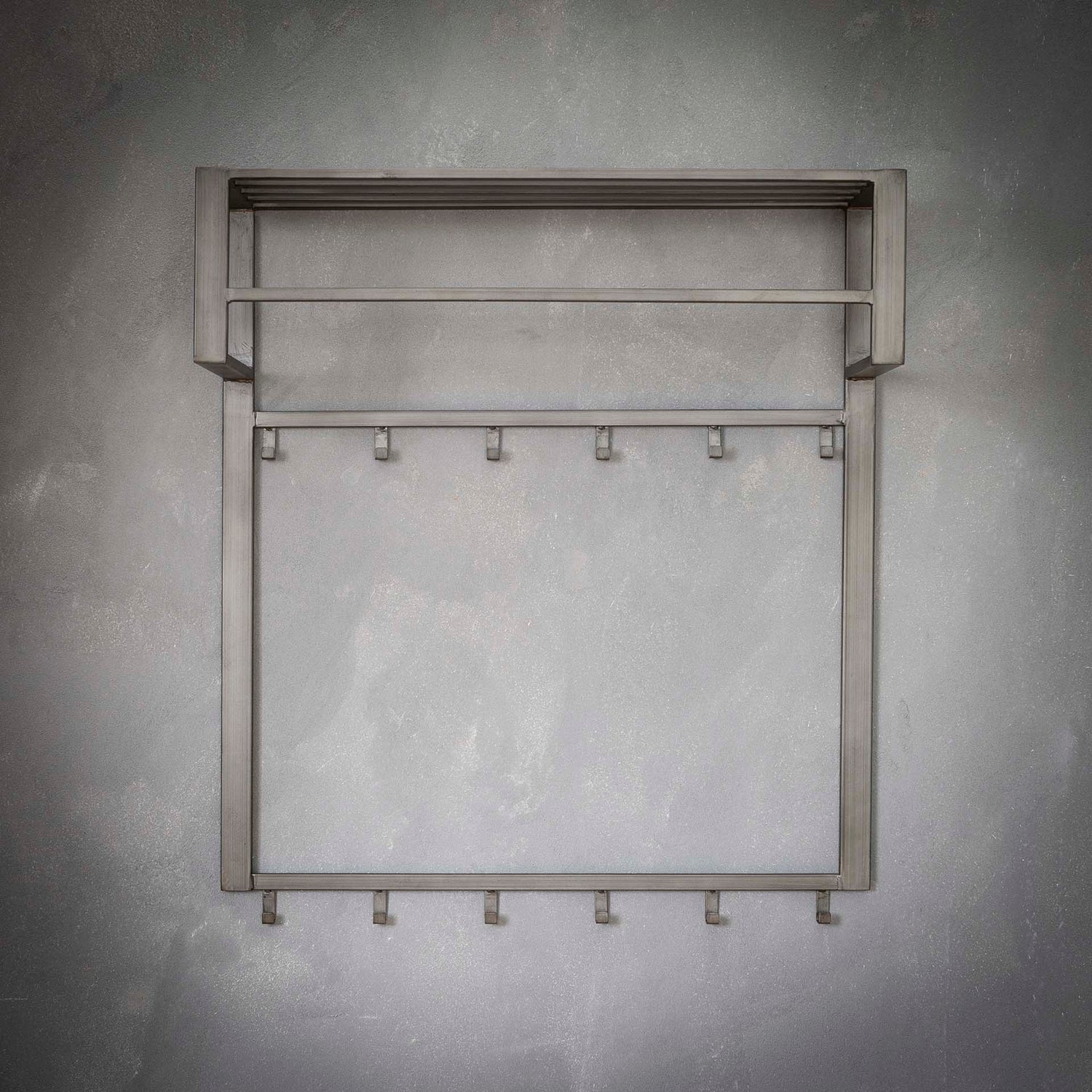 Kapstok Industrial met 12 Haken, Roede & Hoedenplank - 80x30x89 cm - Zilver