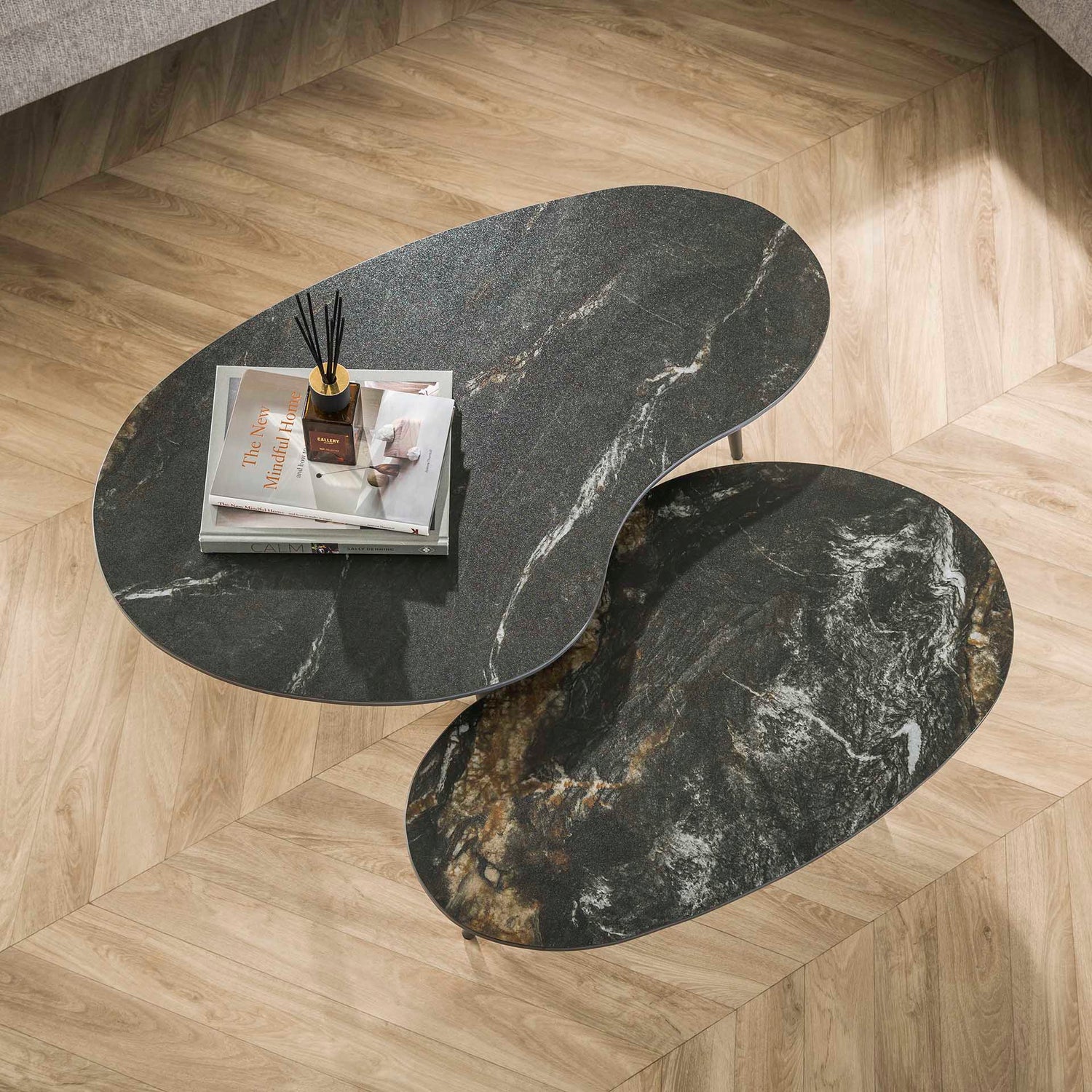 Salontafel Niervormig Fossil - Set van 2 - 91x55x40 cm - Fossil Black - Ceramic