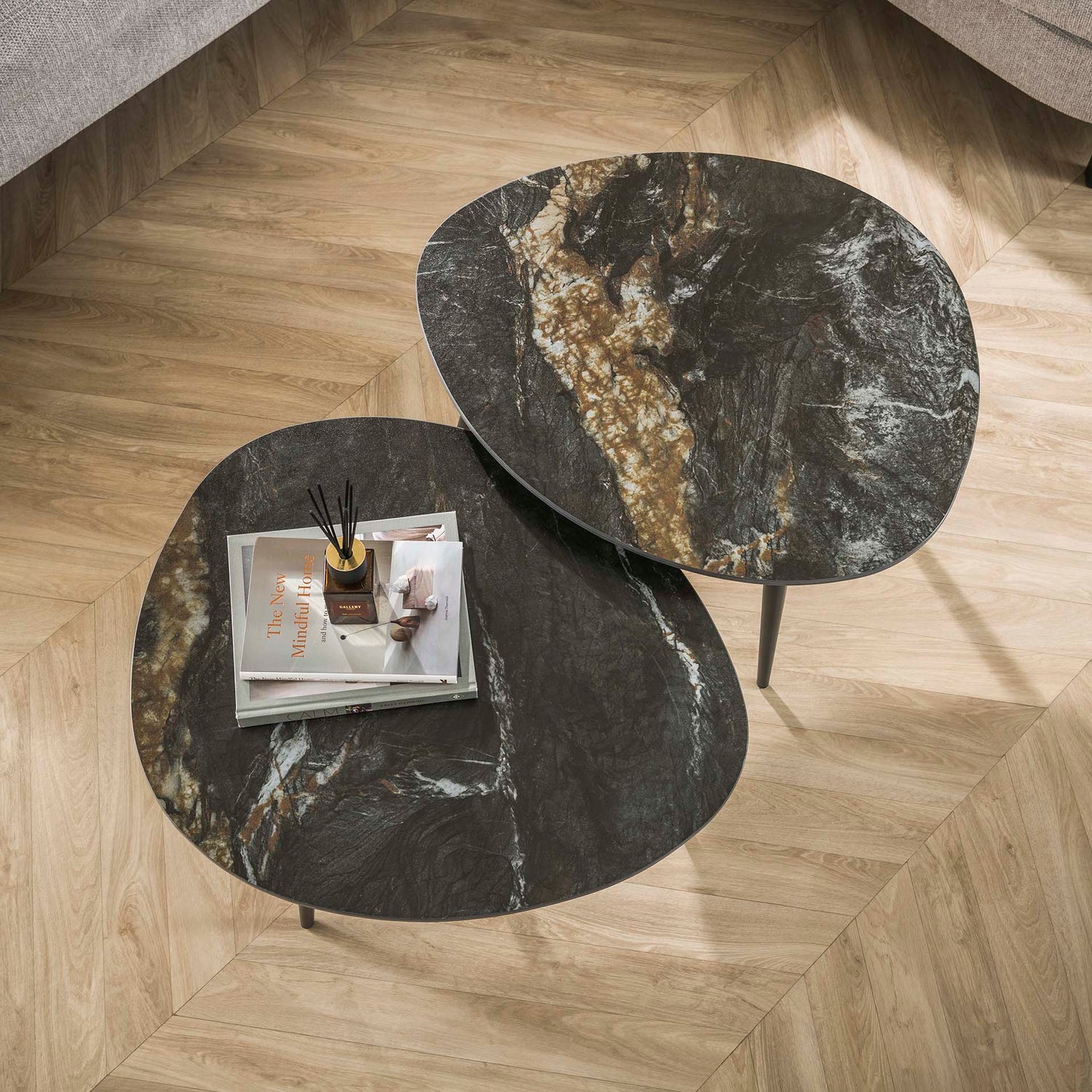 Salontafel Organisch Fossil - Set van 2 - 70x58x40 cm - Fossil Black - Ceramic