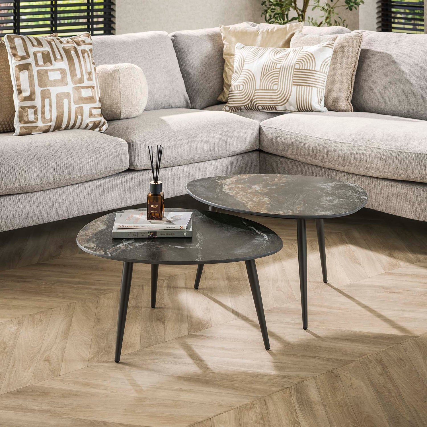 Salontafel Organisch Fossil - Set van 2 - 70x58x40 cm - Fossil Black - Ceramic