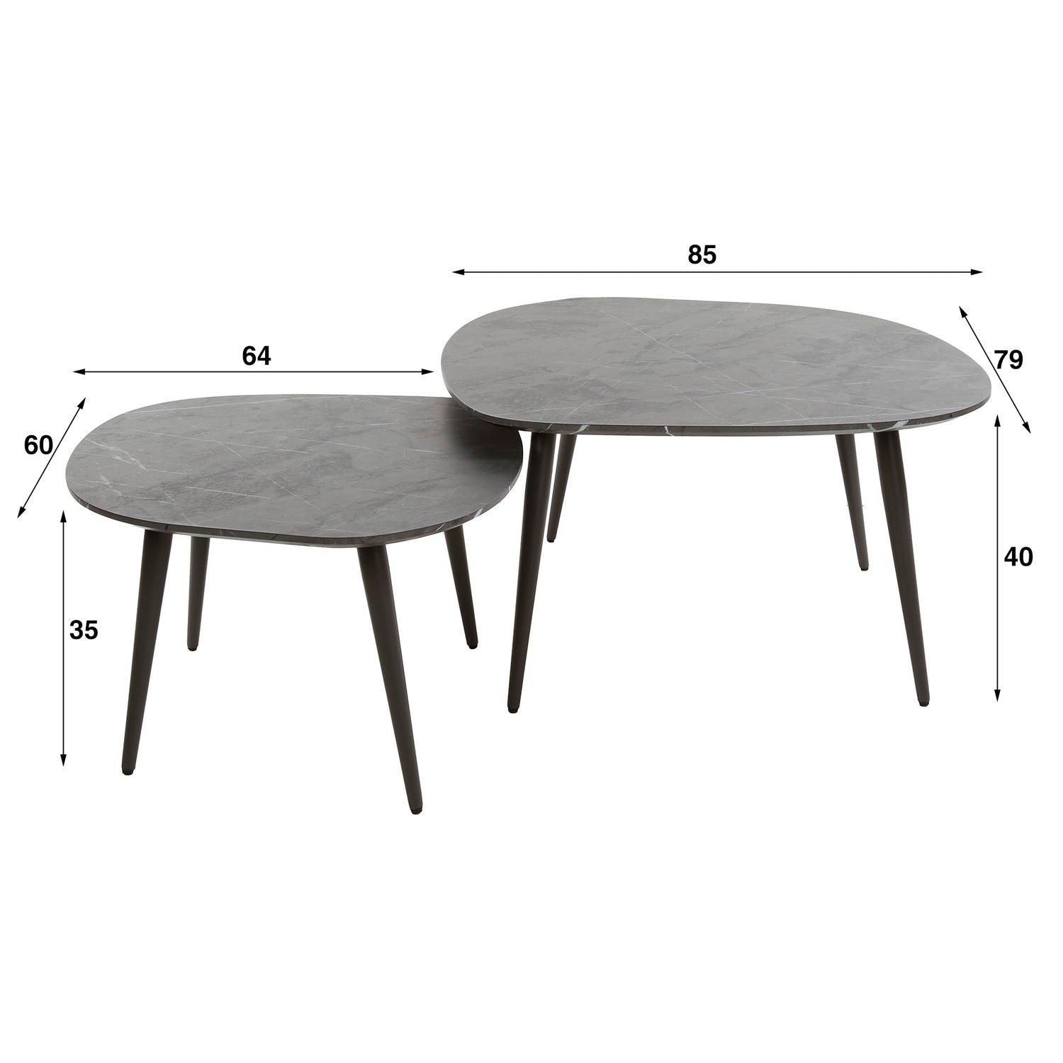 Salontafel Rock Organisch - Set van 2 - 85x79x40 cm - Zwart Bruin - Melamine