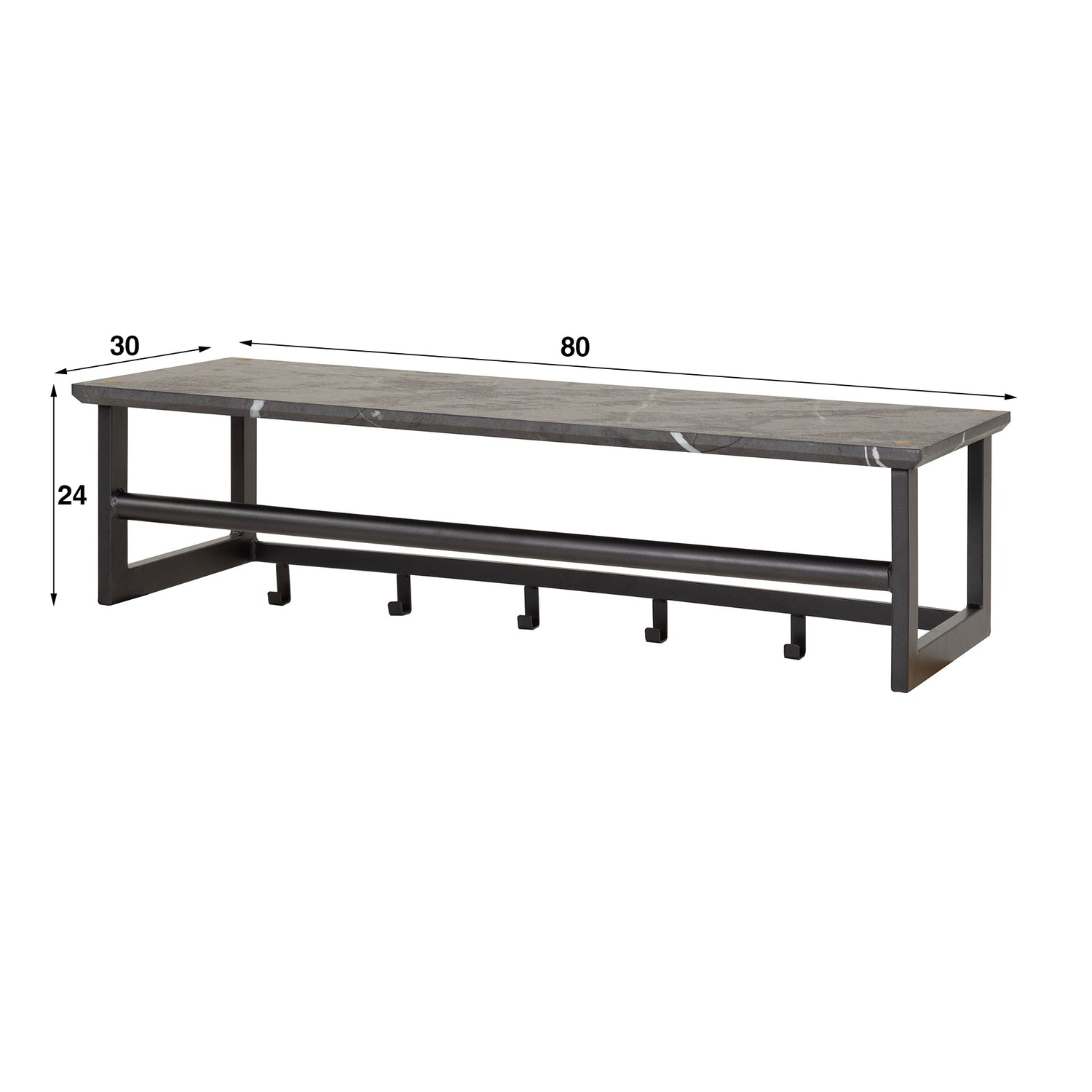 Kapstok roede 6 haaks - 80x30x24 cm - Zwart Bruin - Melamine