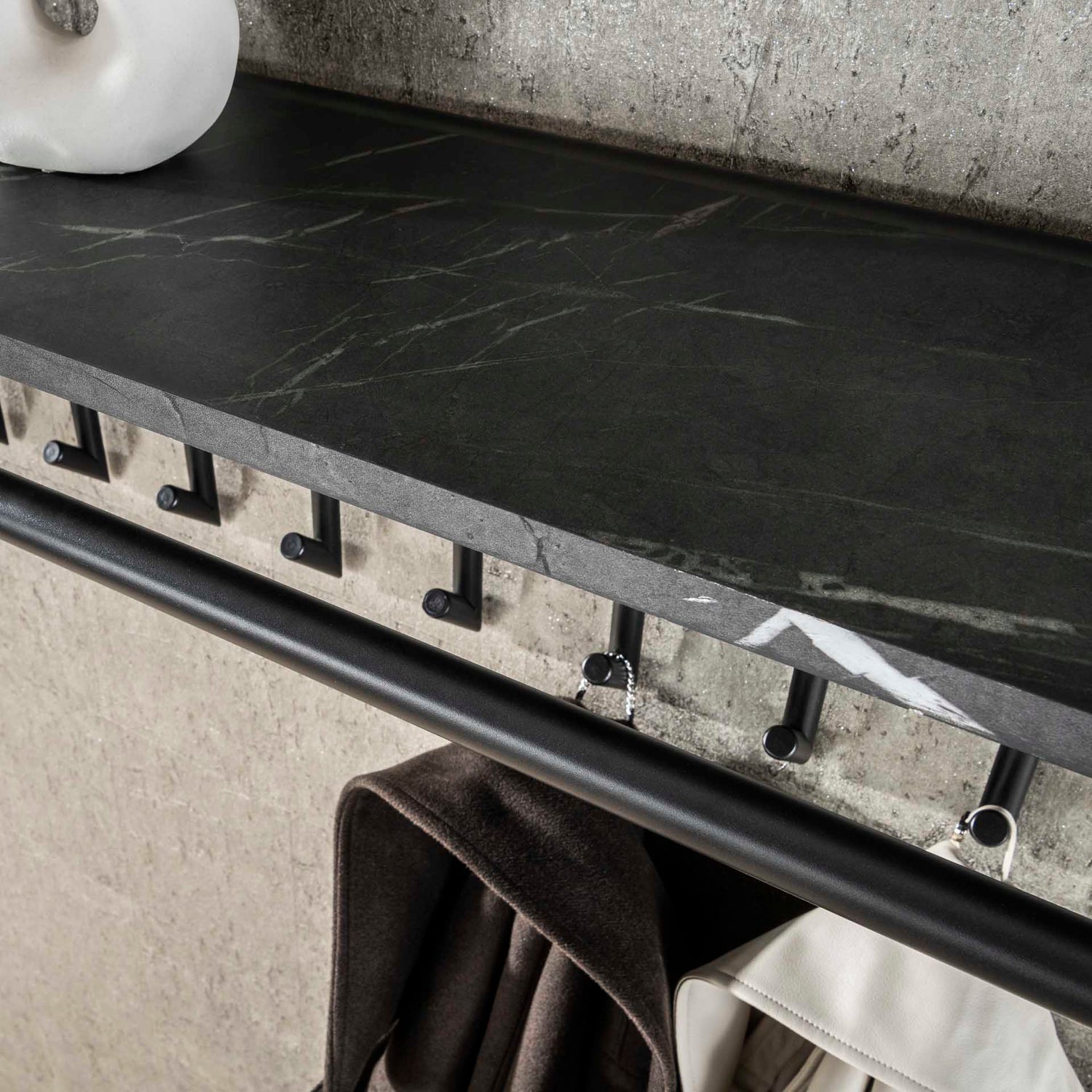 Kapstok 10 Haaks Roede-Hoedenplank - 100x27x30 cm - Zwart Bruin - Melamine