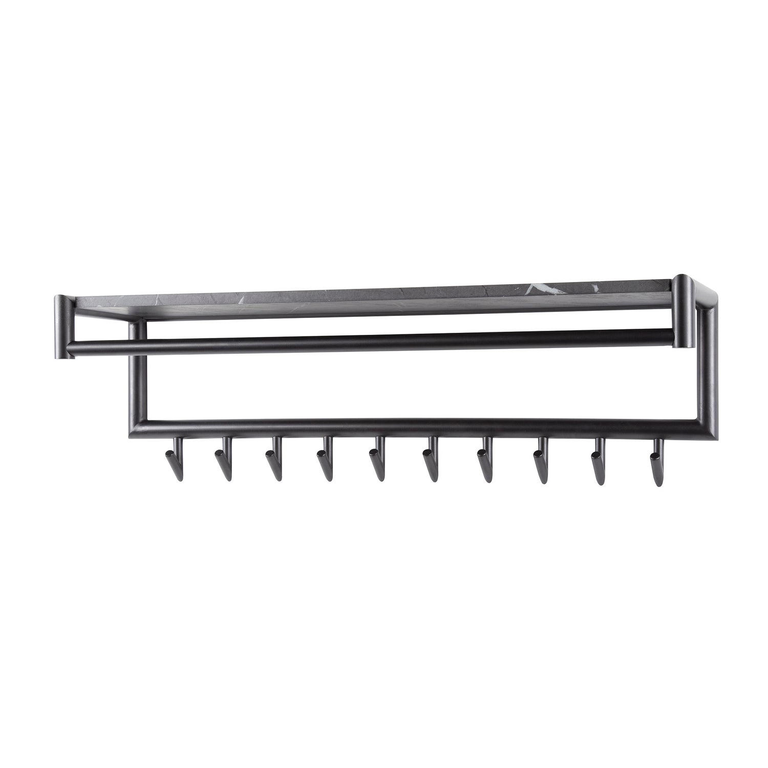 Kapstok 10 Haaks Roede-Hoedenplank - 100x27x30 cm - Zwart Bruin - Melamine