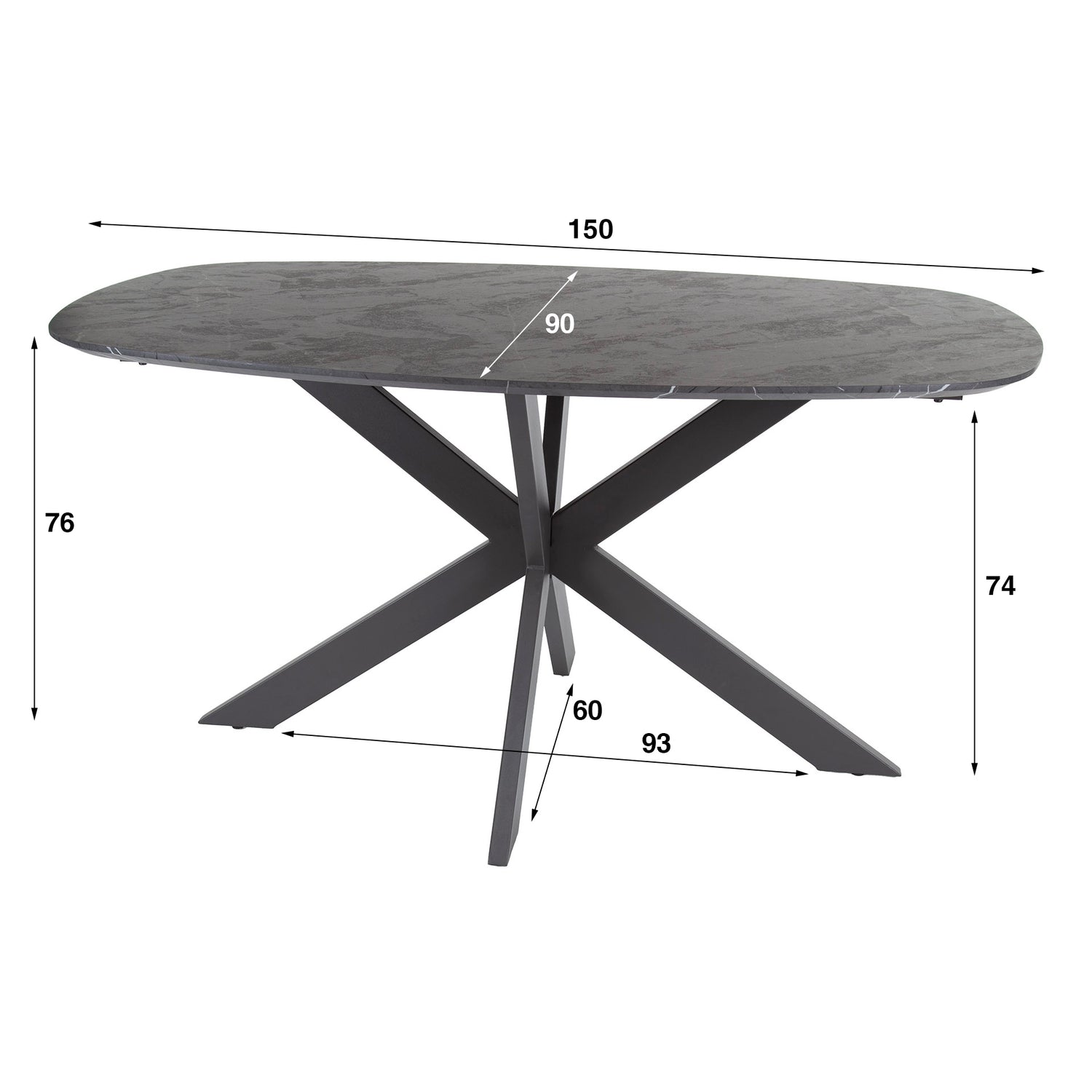 Eettafel Deens Ovaal - 150x90x76 cm - Zwart Bruin - Melamine