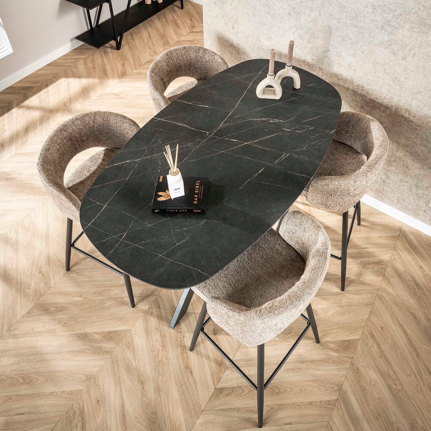 Bartafel Kruisframe Deens Ovaal - 140x80x93 cm - Zwart Bruin - Melamine