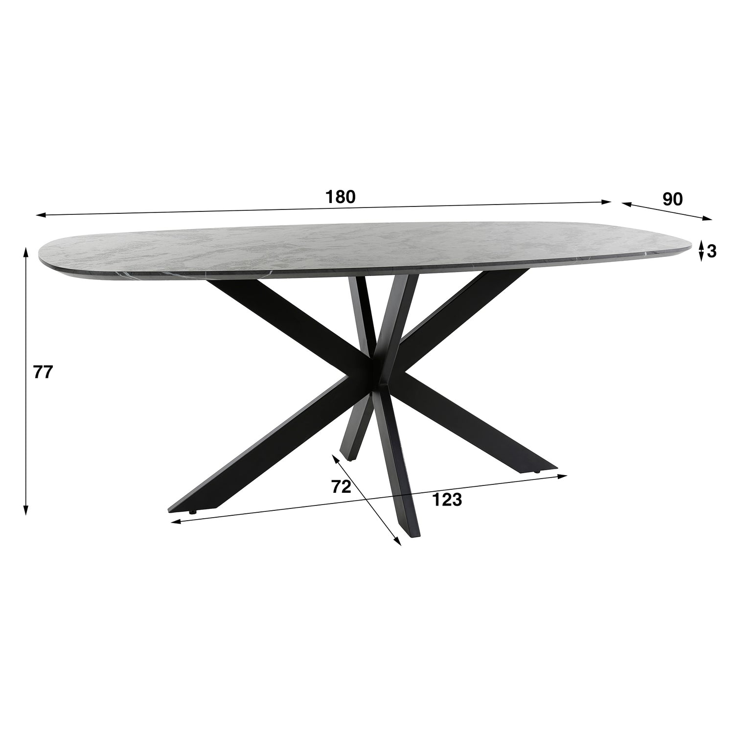 Eettafel Deens Ovaal - 180x90x77 cm - Zwart Bruin - Melamine
