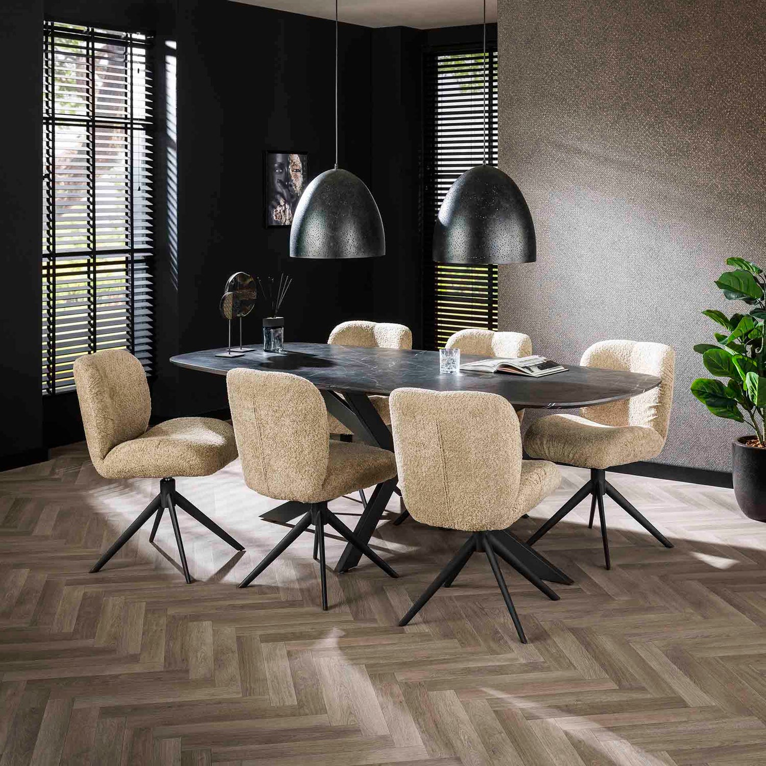 Eettafel Deens Ovaal - 215x105x77 cm - Zwart Bruin - Melamine