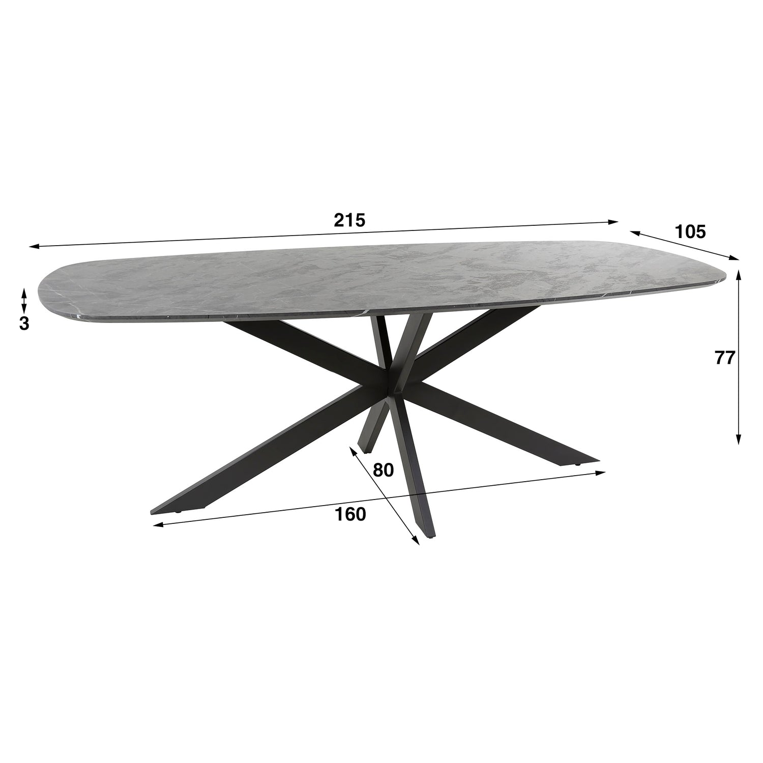 Eettafel Deens Ovaal - 215x105x77 cm - Zwart Bruin - Melamine
