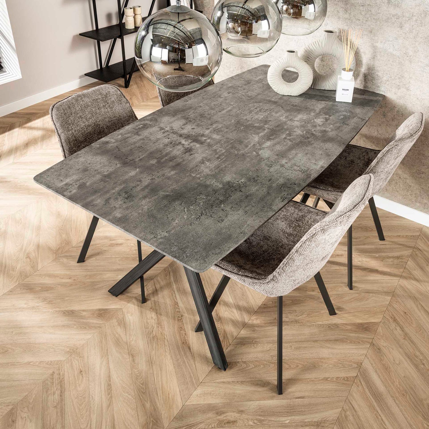 Eettafel Ovaal - 160x90x76 cm - Betonlook Grijs - 3D