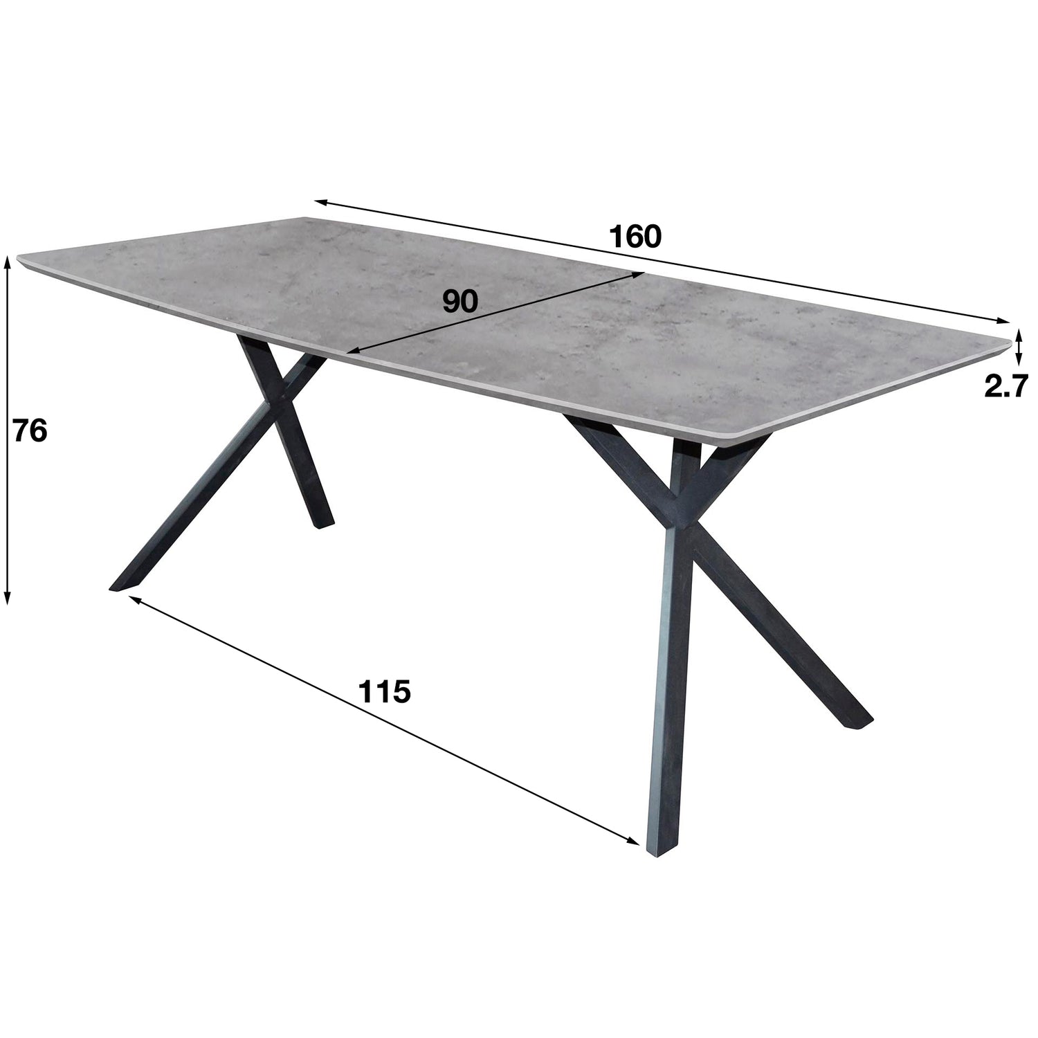 Eettafel Ovaal - 160x90x76 cm - Betonlook Grijs - 3D