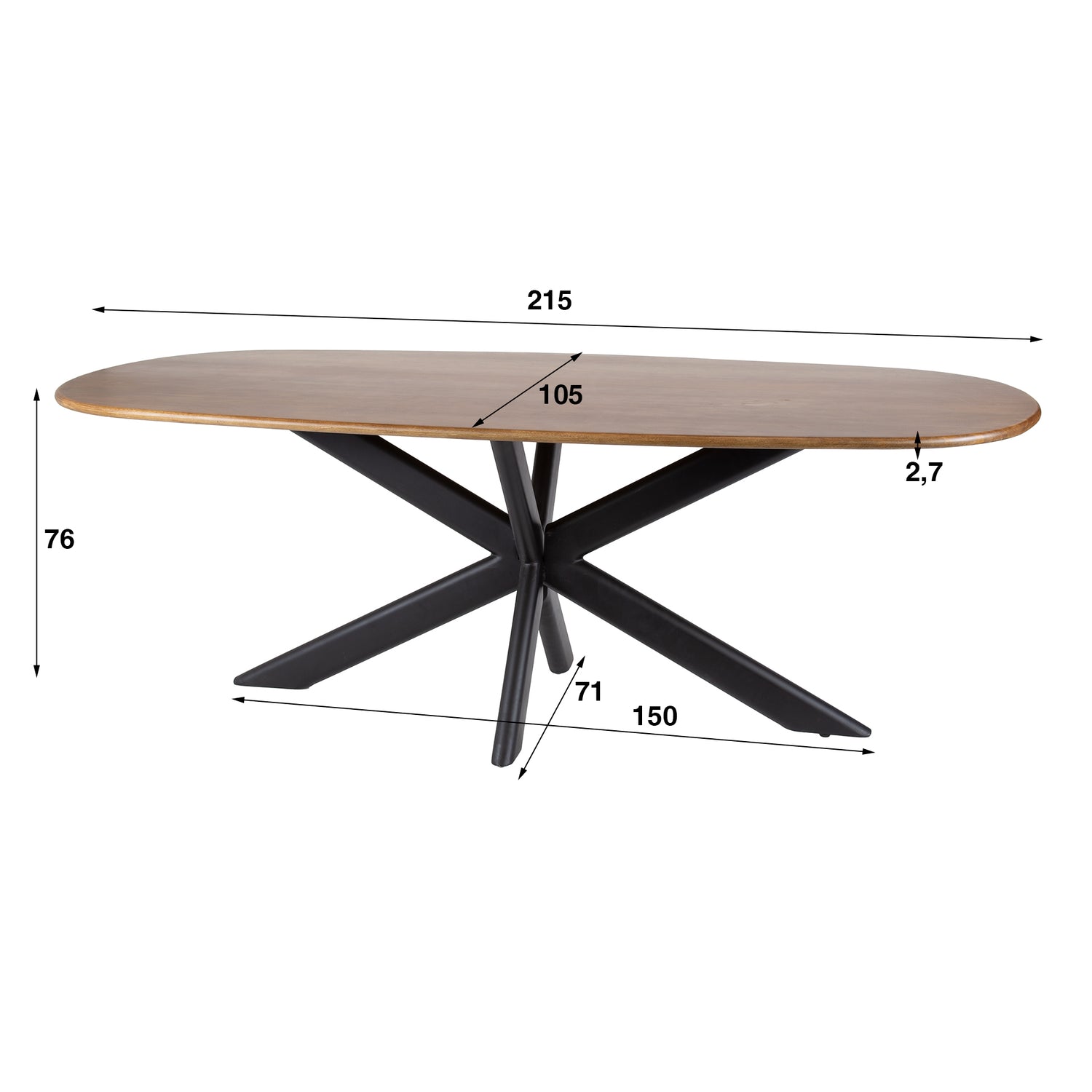 Eettafel Cliff Ovale Buis - 215x105x76 cm - Zandkleur - Mango