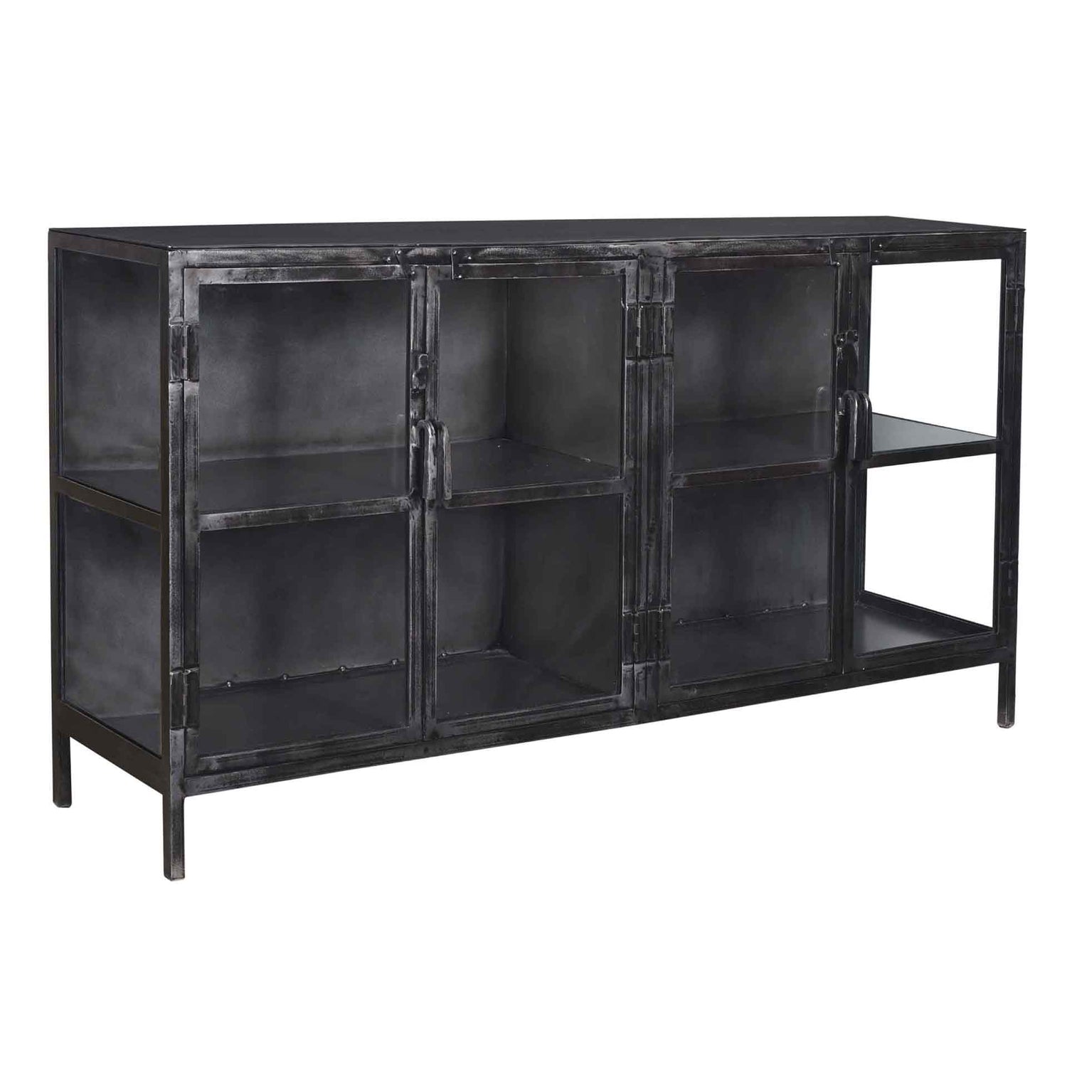 Dressoir Rift Metal met 4 Deuren - 180x40x92 cm - Gun Metal