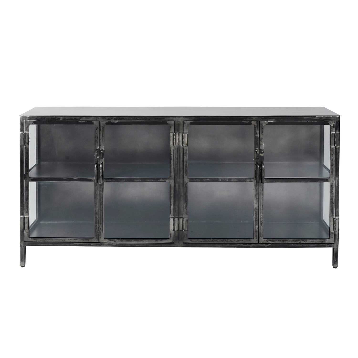 Dressoir Rift Metal met 4 Deuren - 180x40x92 cm - Gun Metal