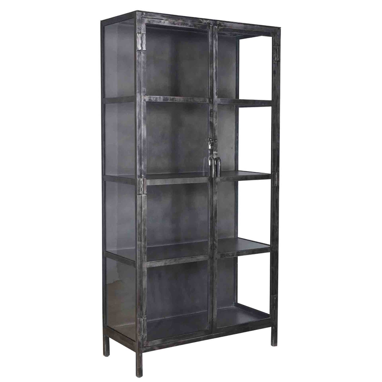 Vitrinekast Rift Metal met 2 Deuren - 90x40x190 cm - Gun Metal
