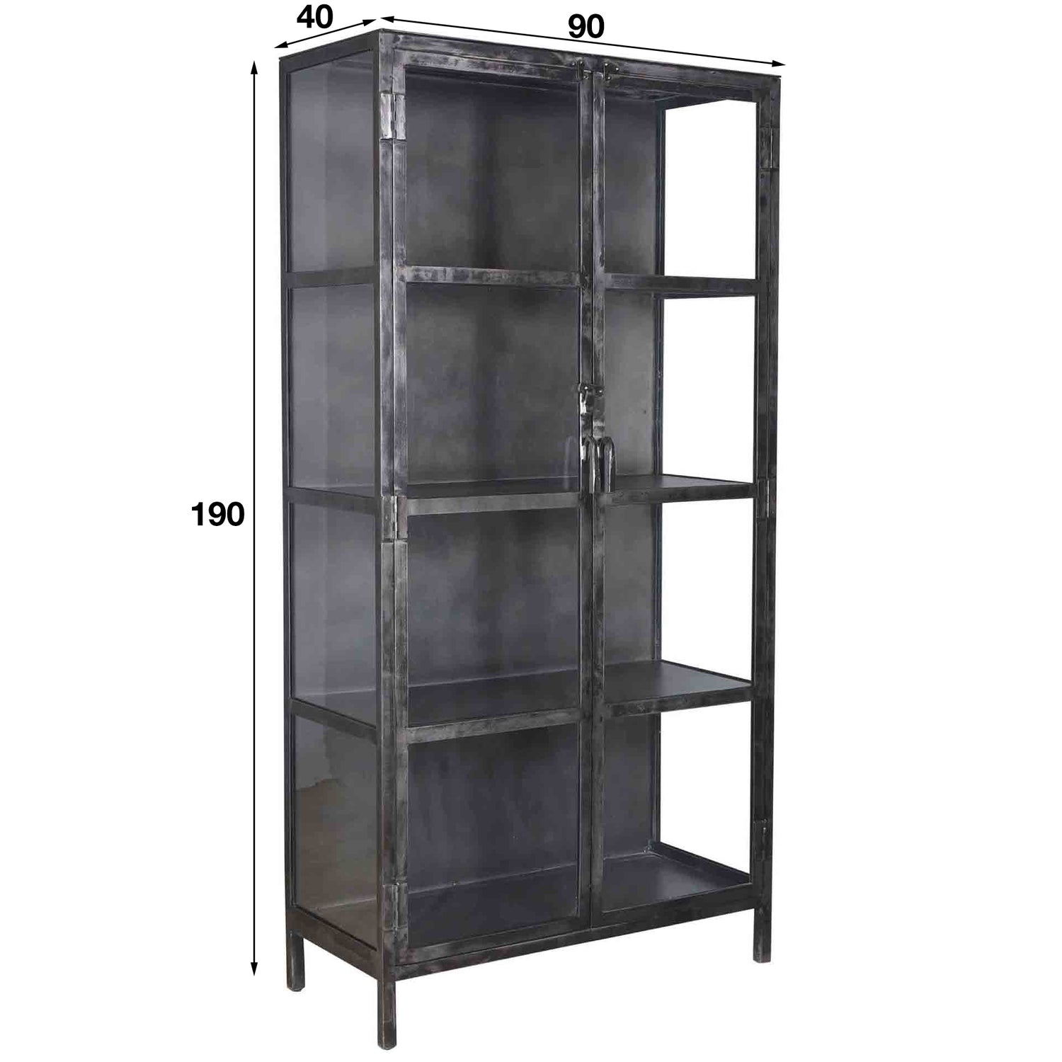 Vitrinekast Rift Metal met 2 Deuren - 90x40x190 cm - Gun Metal