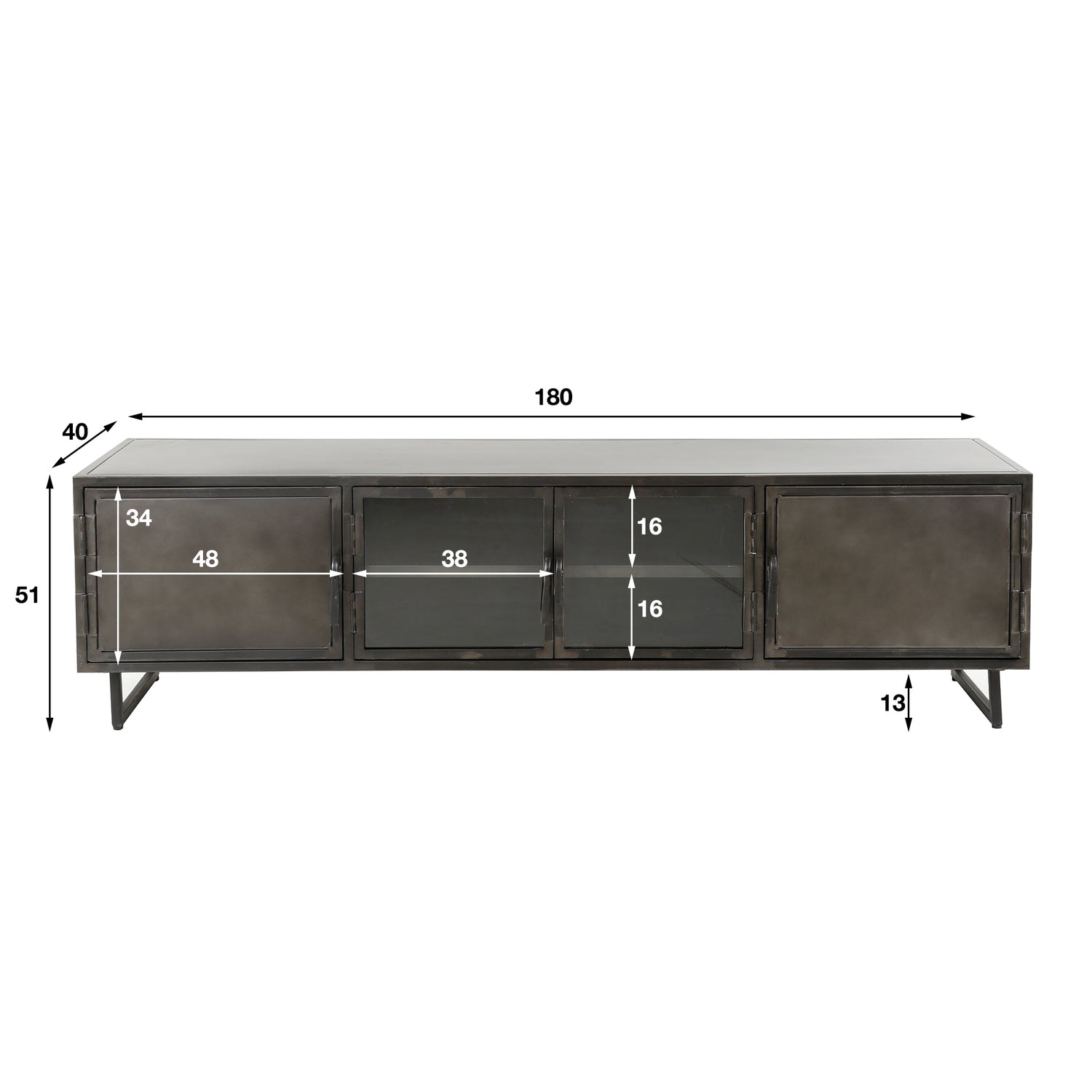 TV-meubel Rift Metal - 180x40x51 cm - Gun Metal