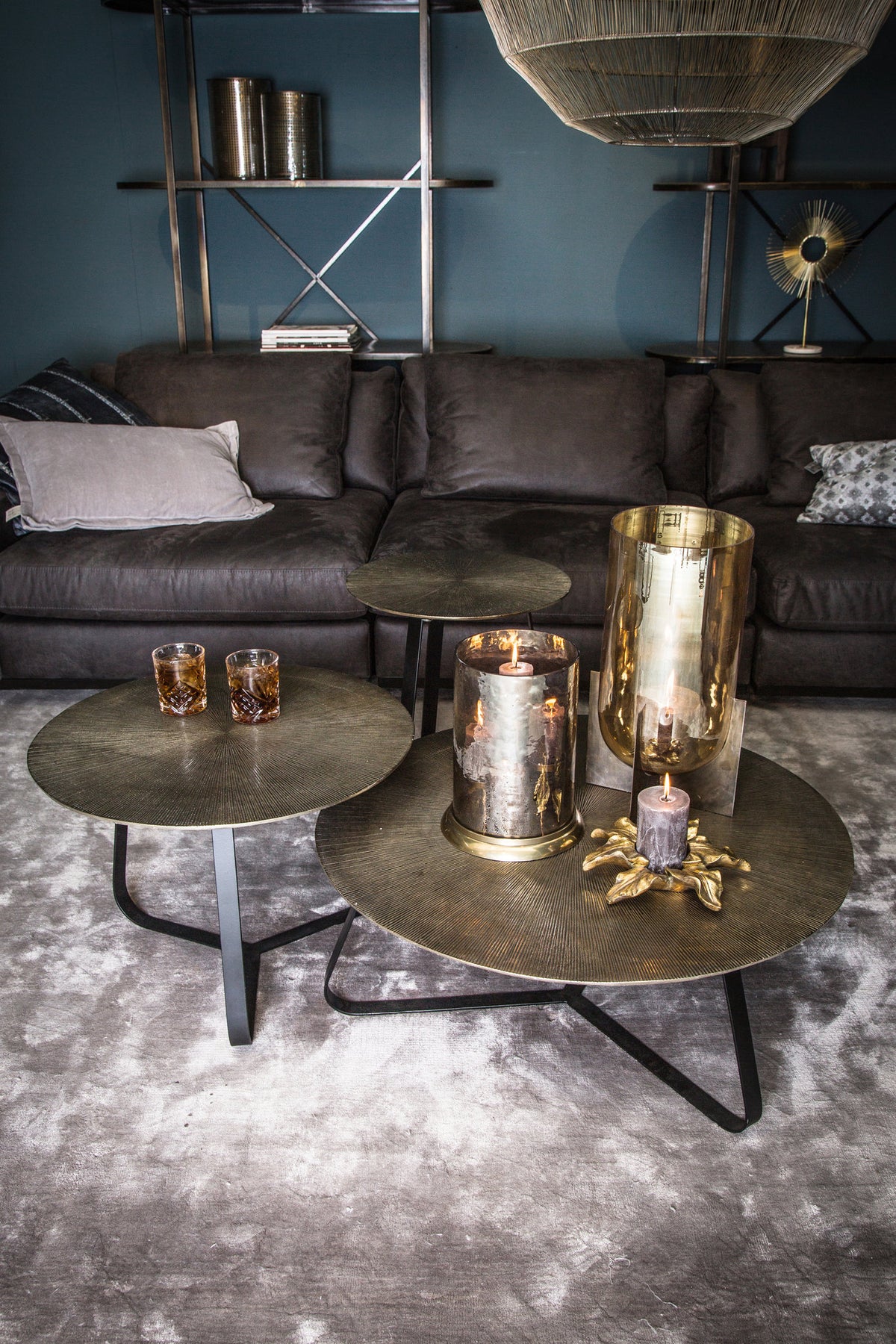 Kae Gold Alu Black Iron Round Coffee Table M